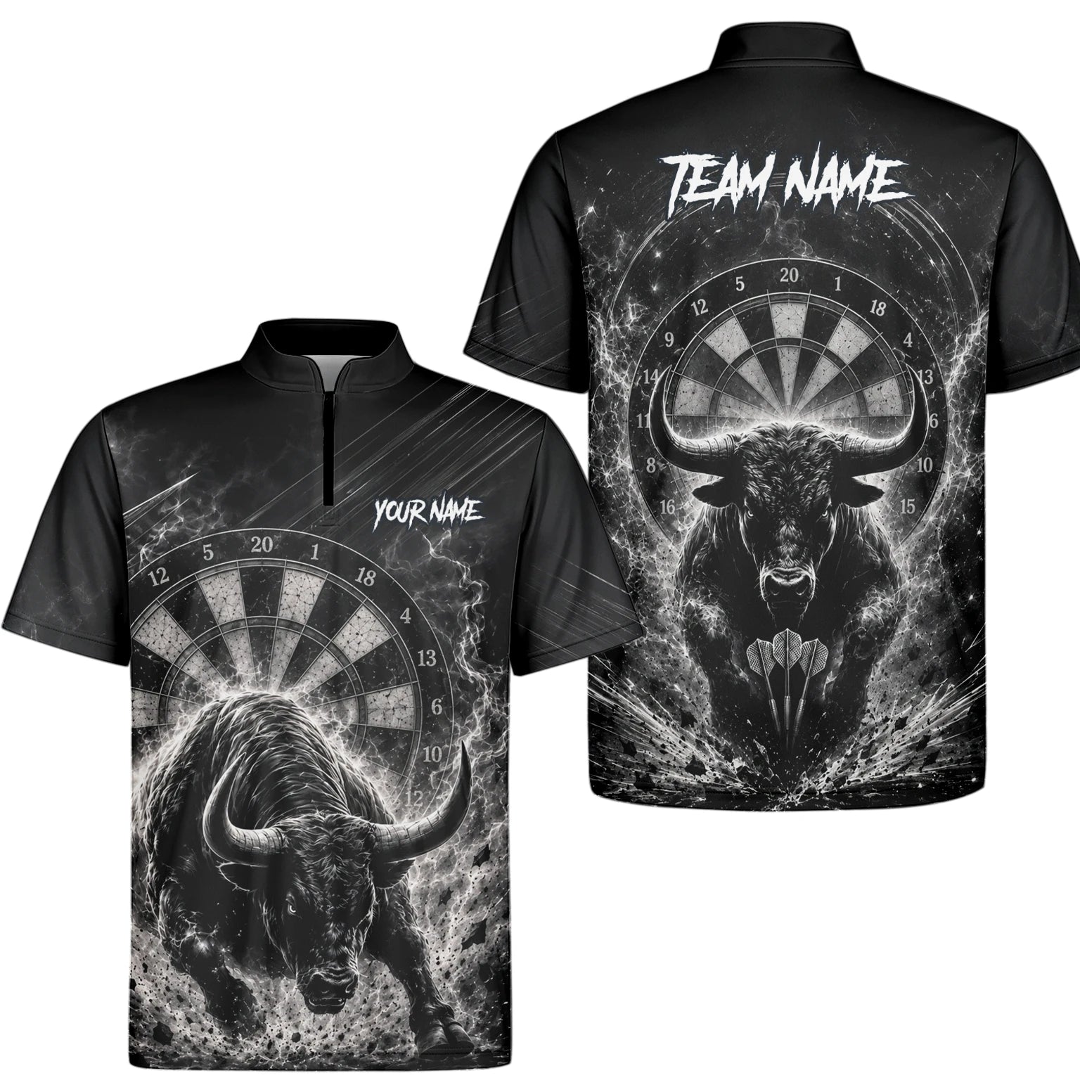 Personalisiertes Schwarz-weißes Stierkopf-Dartshirt für Herren V420