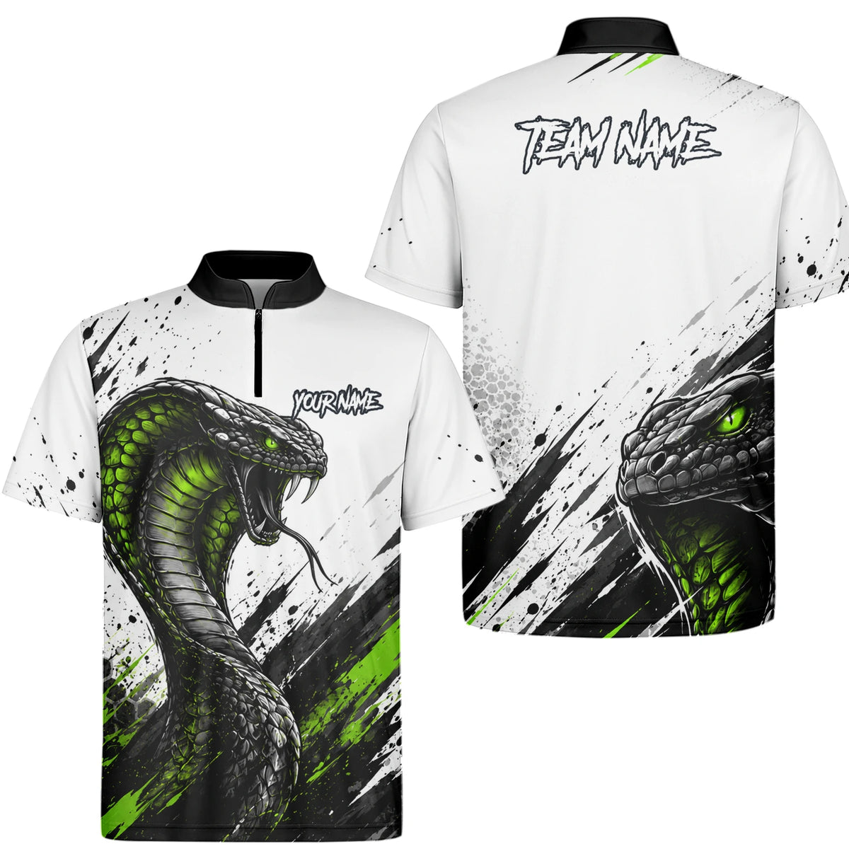 Personalisiertes Dartshirt mit weiß-schwarz-grüner Kobra für Herren Y070