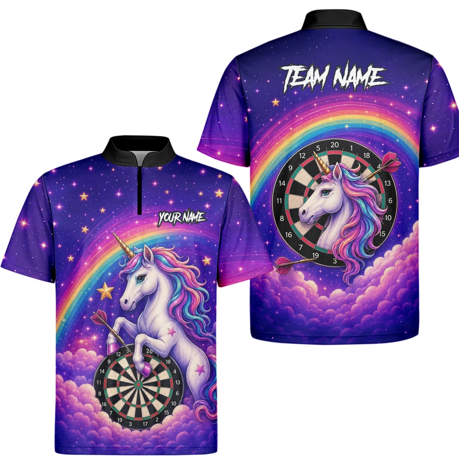 Personalisiertes Regenbogen-Einhorn Dart Poloshirt für Herren V221