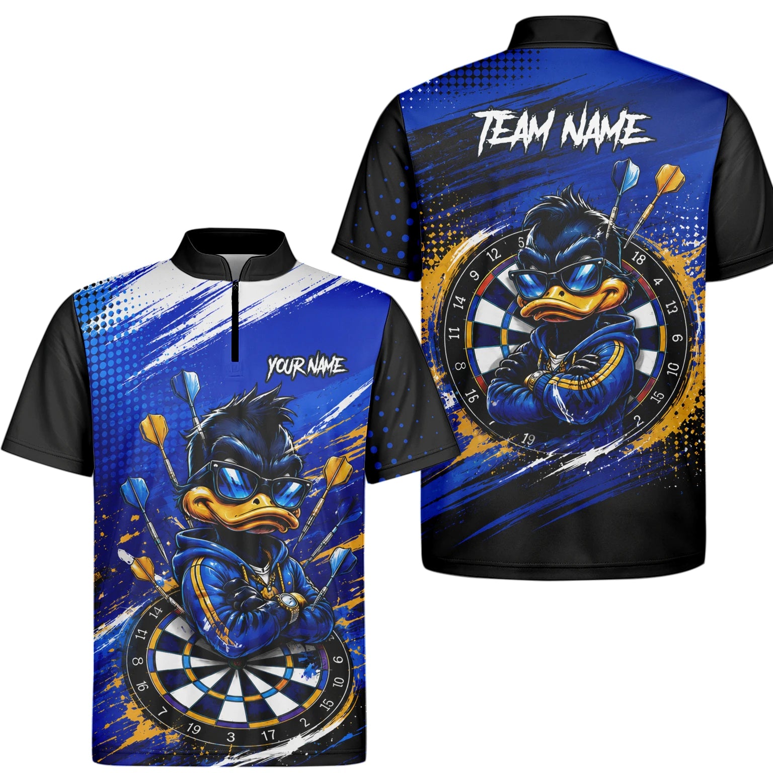 Personalisiertes Blau-goldenes Enten Dart Poloshirt für Herren L859