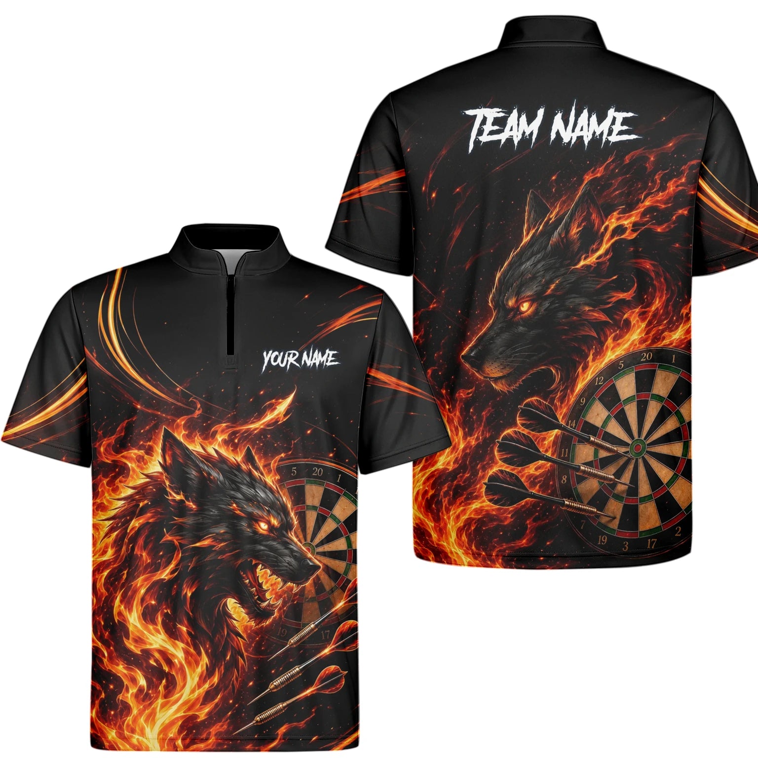 Personalisiertes Flammenwolf Dart Poloshirt für Herren W521