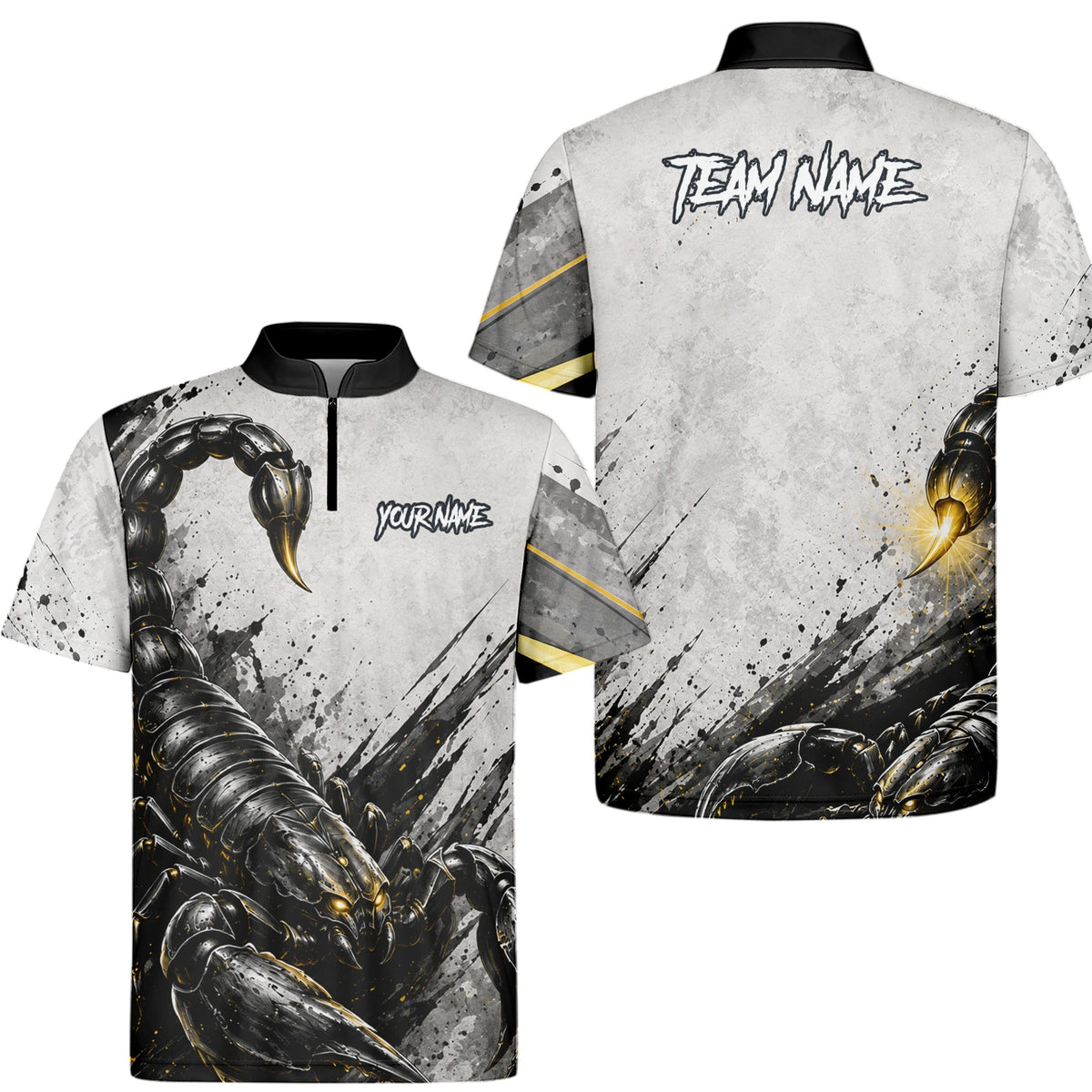 Personalisiertes Dartshirt mit weiß-schwarz-goldenem Skorpion für Herren S226