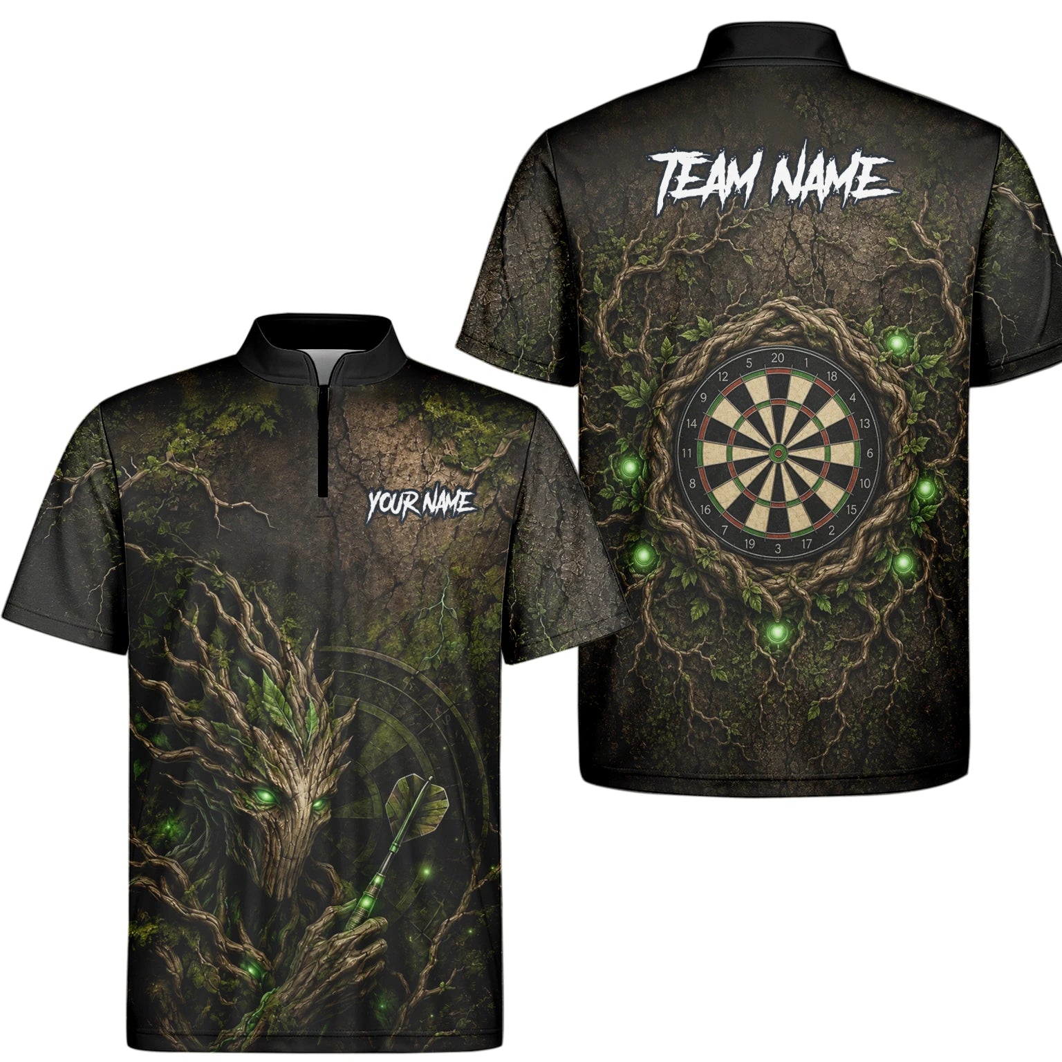 Personalisiertes Dunkelgrünes Baumwesen-Dartboard Dartshirt für Herren C913