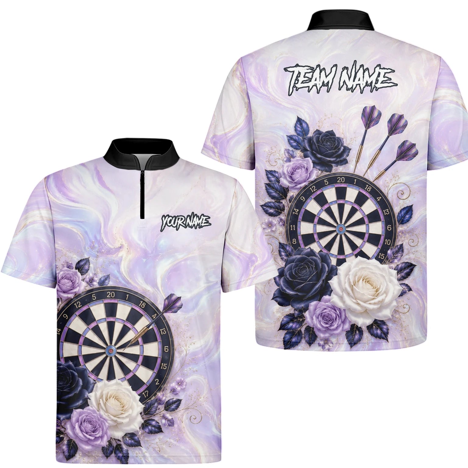 Personalisiertes Lila Marmor-Rosen Dart Poloshirt für Herren S206