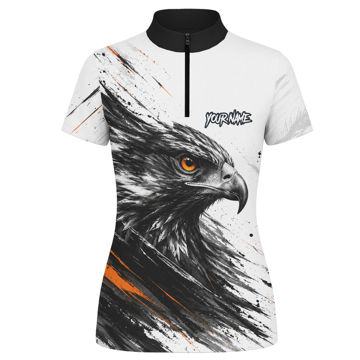 Personalisiertes Dartshirt mit weiß-schwarz-orangenem Adler für Damen V695