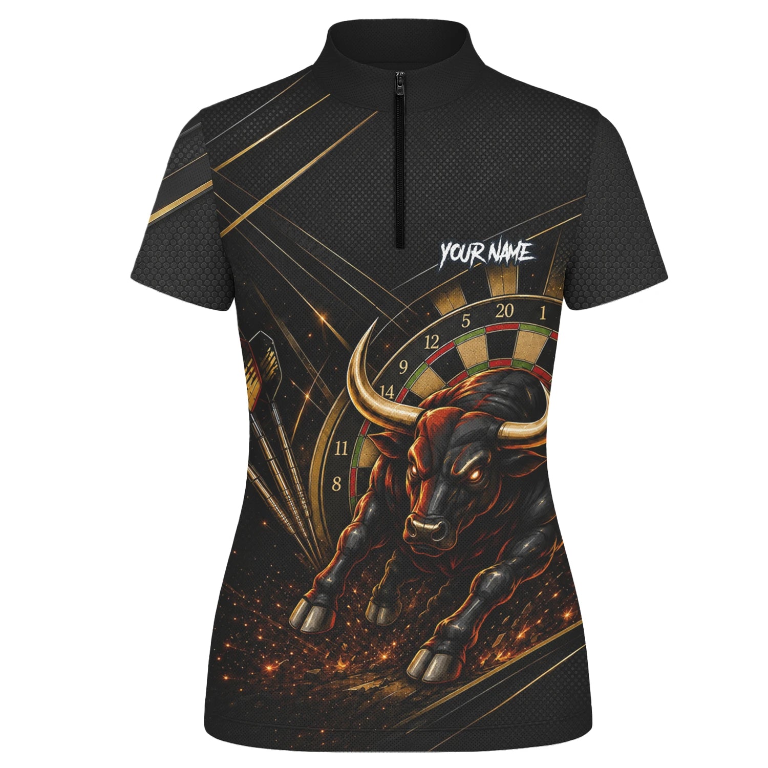Personalisiertes Schwarz-goldenes Stier Dart Poloshirt für Damen K607