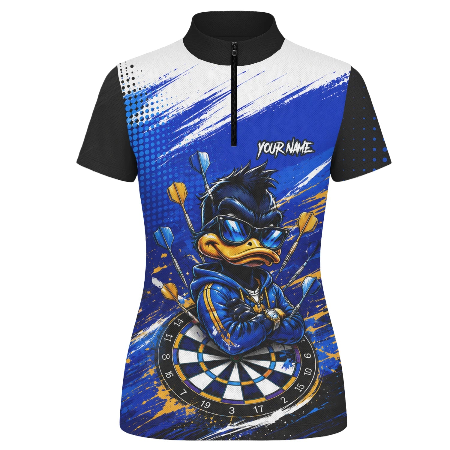 Personalisiertes Blau-goldenes Enten Dart Poloshirt für Damen L859