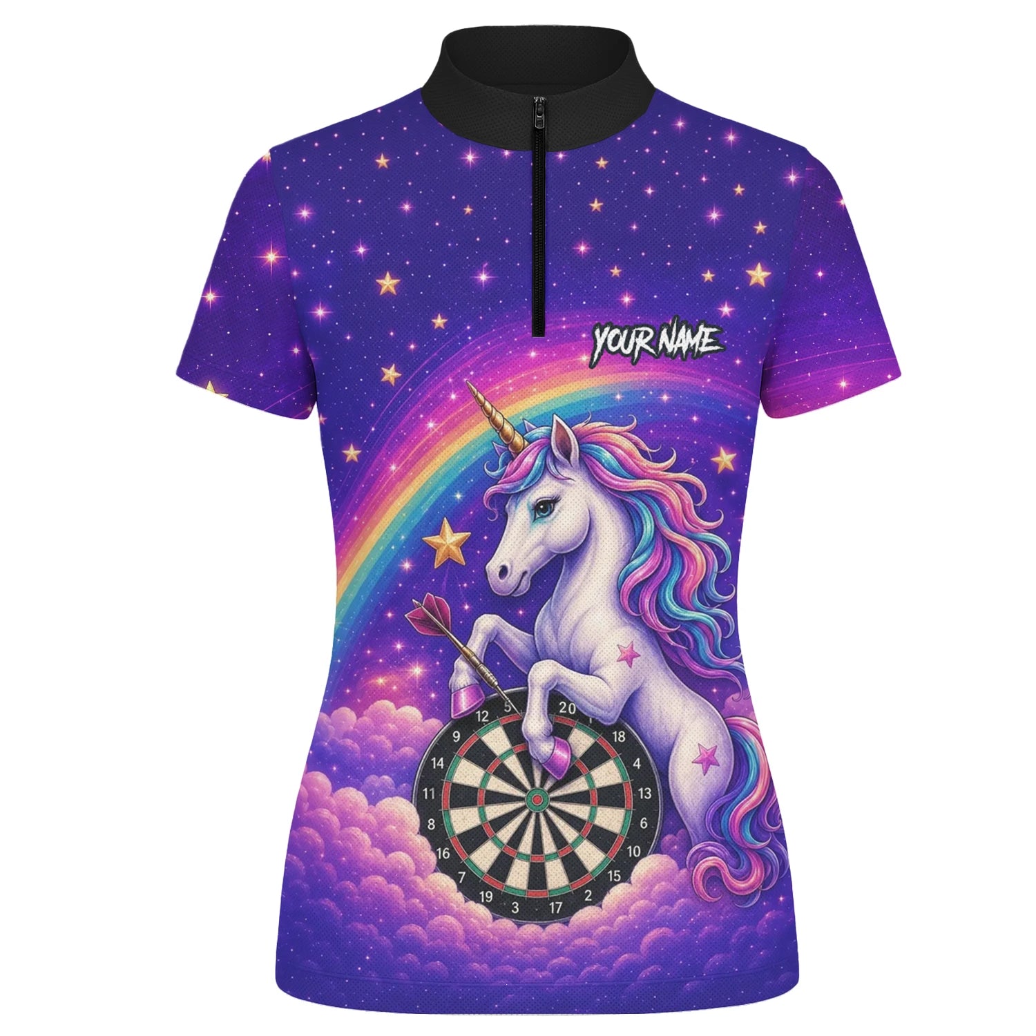 Personalisiertes Regenbogen-Einhorn Dart Poloshirt für Damen V221