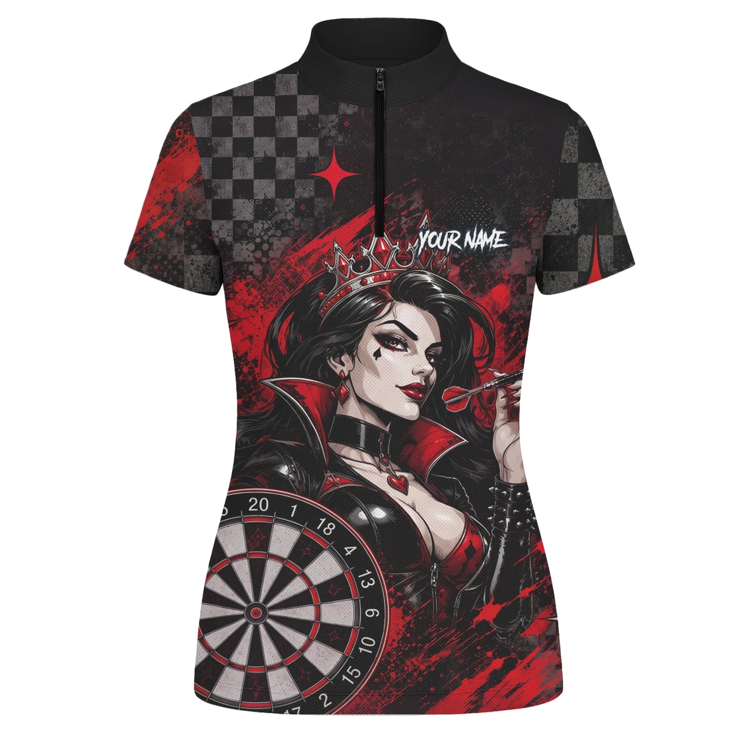 Personalisiertes Schwarz-rotes Herz-Dame-Dartshirt für Damen R803