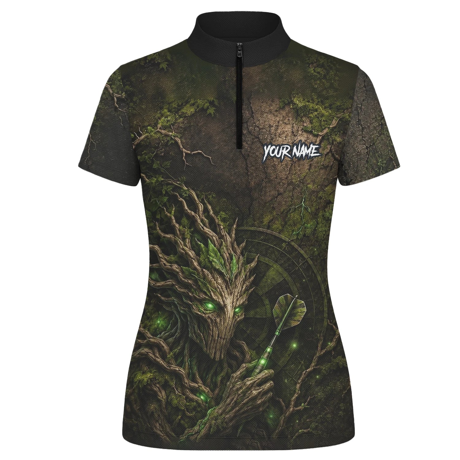 Personalisiertes Dunkelgrünes Baumwesen-Dartboard Dartshirt für Damen C913