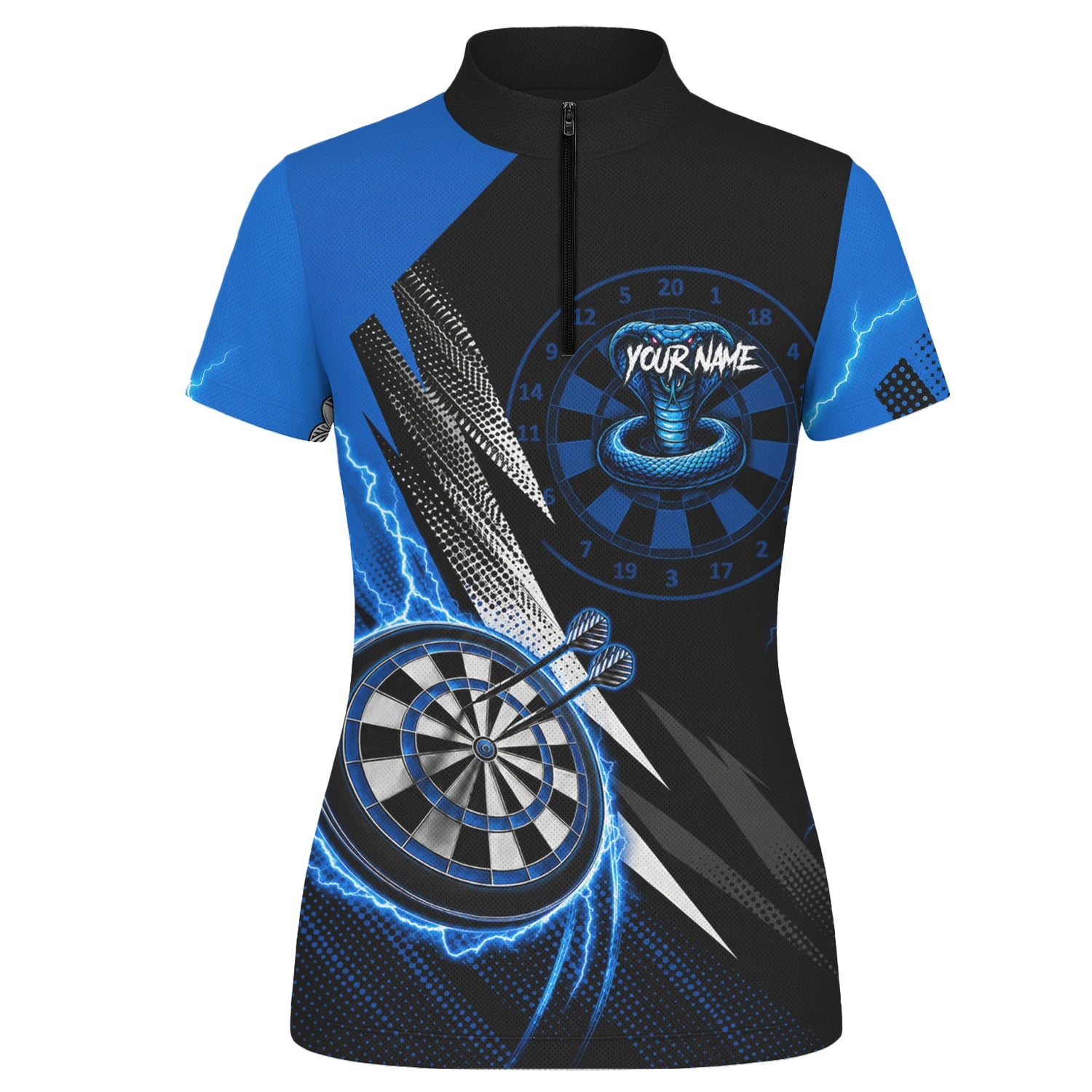Personalisiertes Blaues Kobra-Blitz Dart Poloshirt für Damen S015