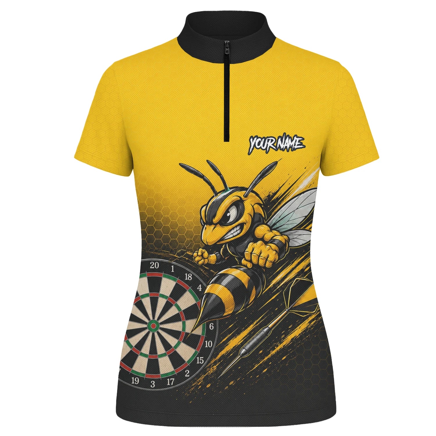 Personalisiertes Gelb-schwarzes Wespen-Dartshirt für Damen F032