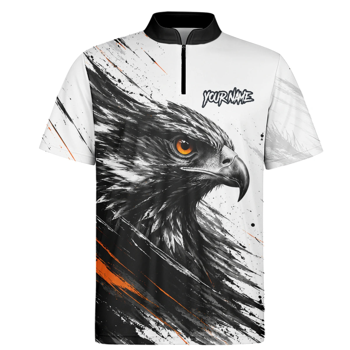Personalisiertes Dartshirt mit weiß-schwarz-orangenem Adler für Herren V695