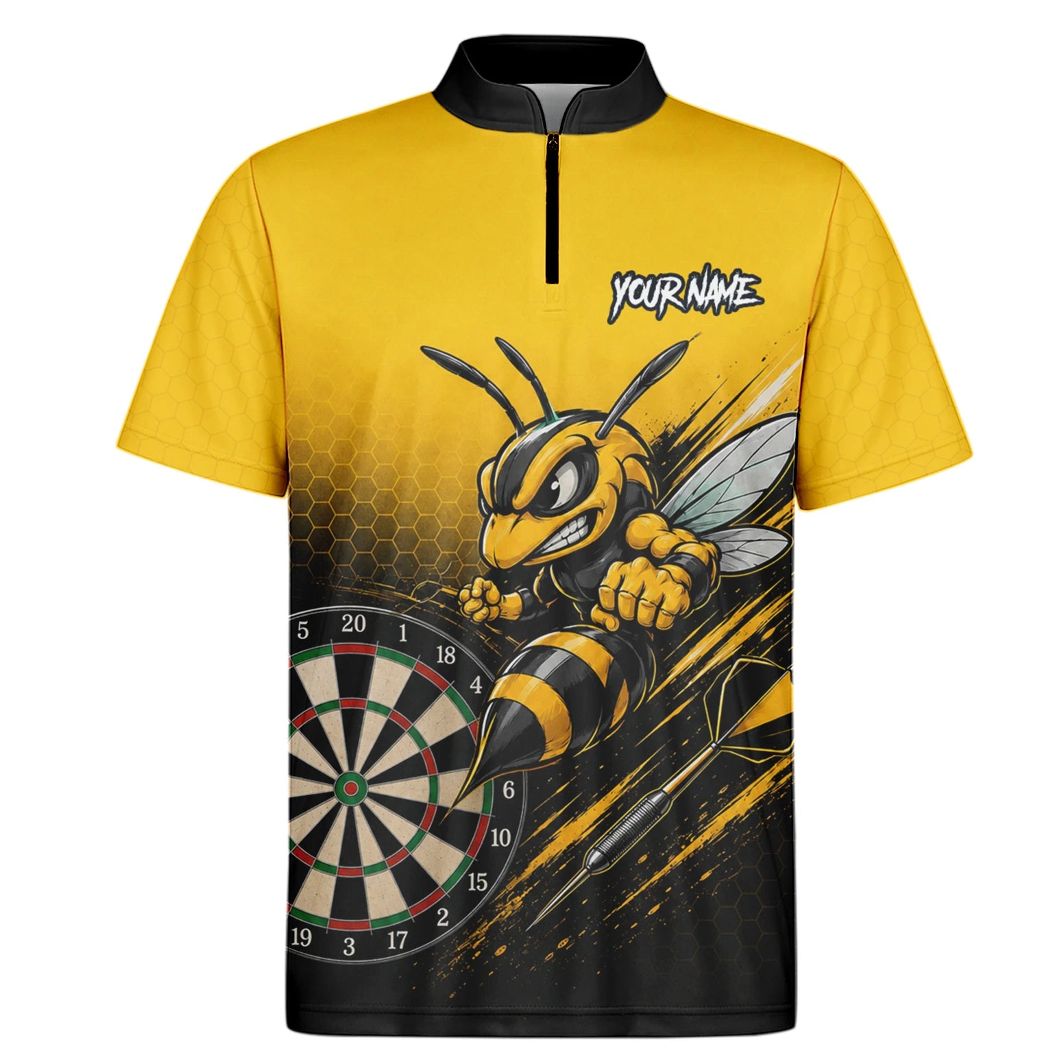 Personalisiertes Gelb-schwarzes Wespen-Dartshirt für Herren F032