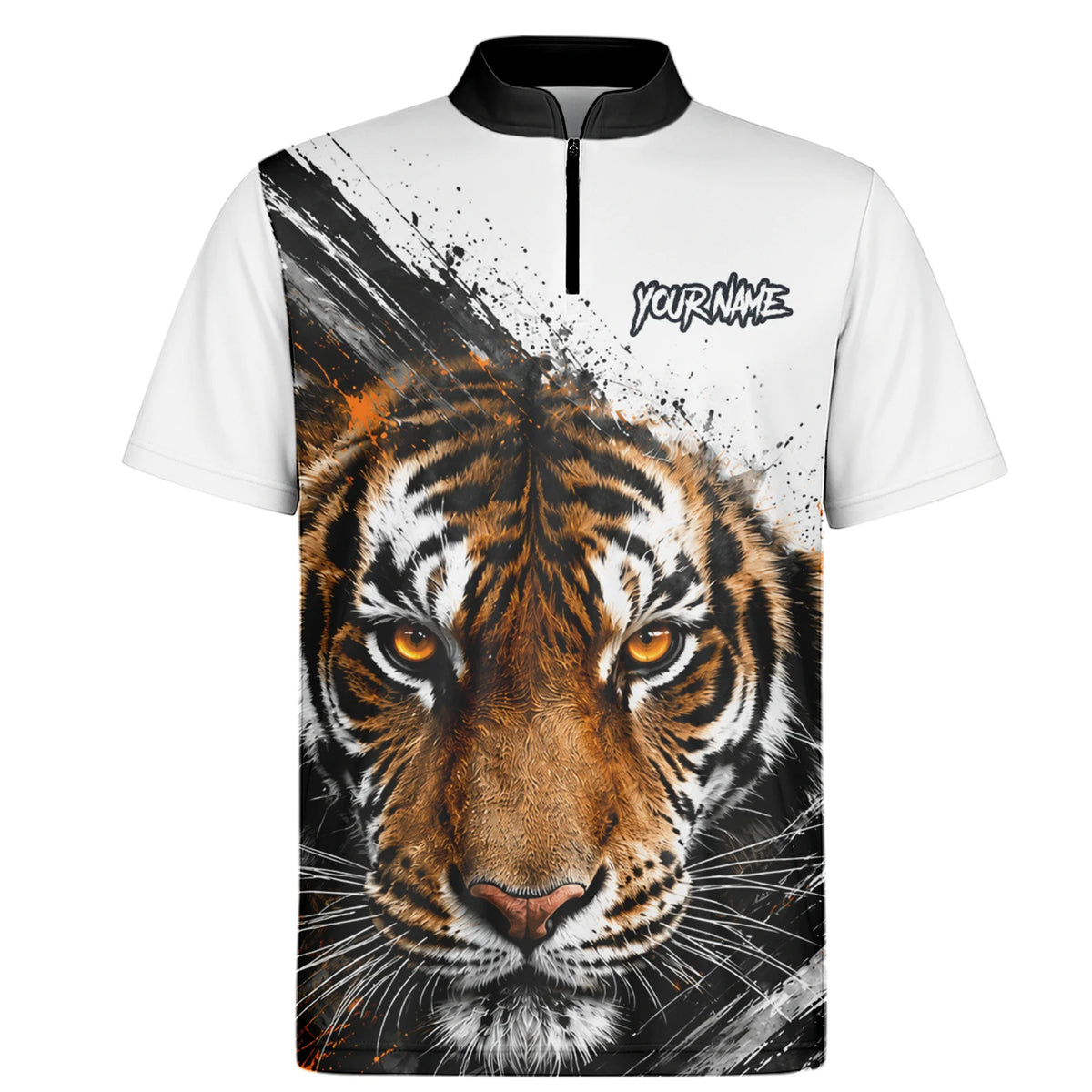 Personalisiertes Dartshirt mit weiß-schwarz-orangenem Tiger für Herren N832