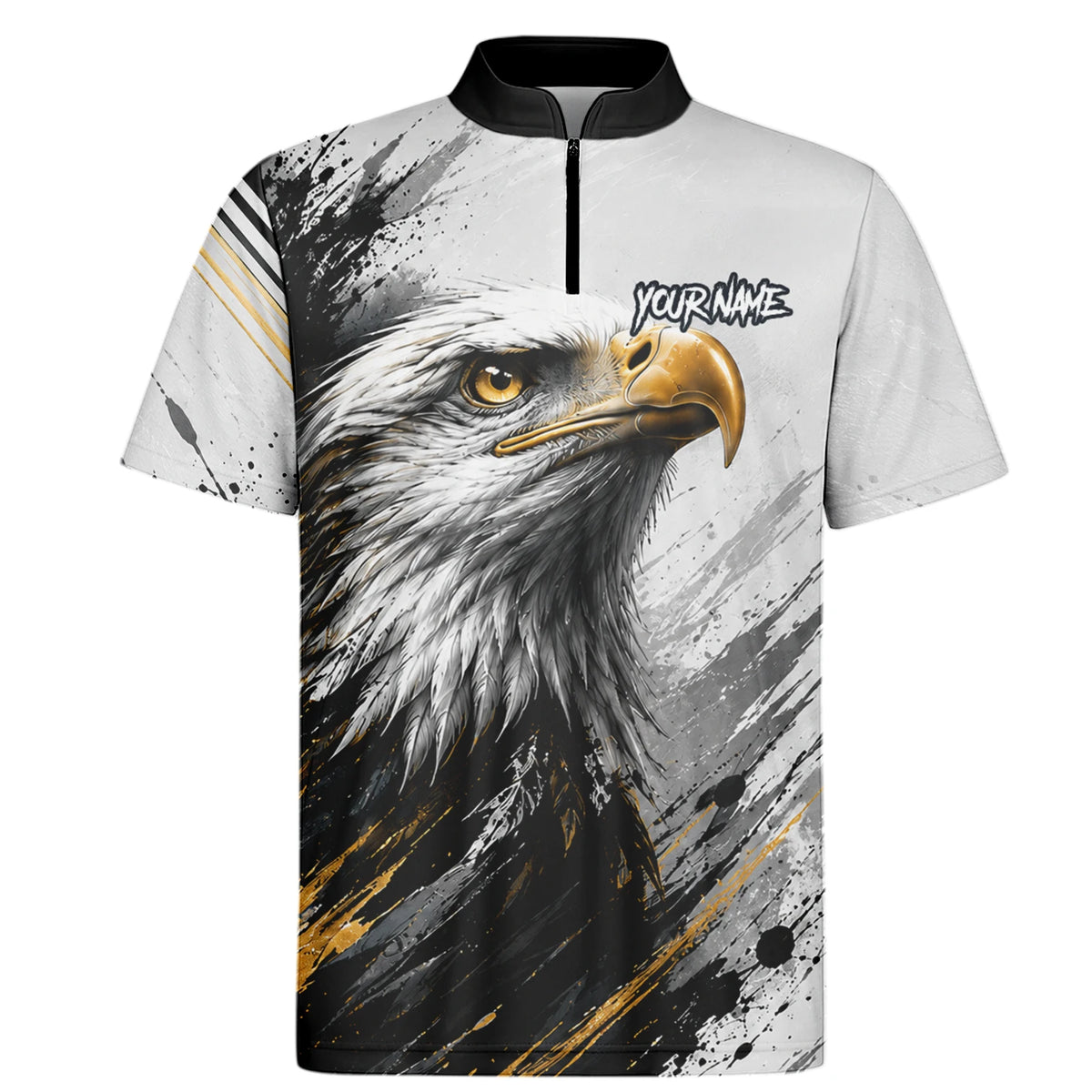 Personalisiertes Dartshirt mit weiß-schwarz-goldenem Weißkopfseeadler für Herren S805