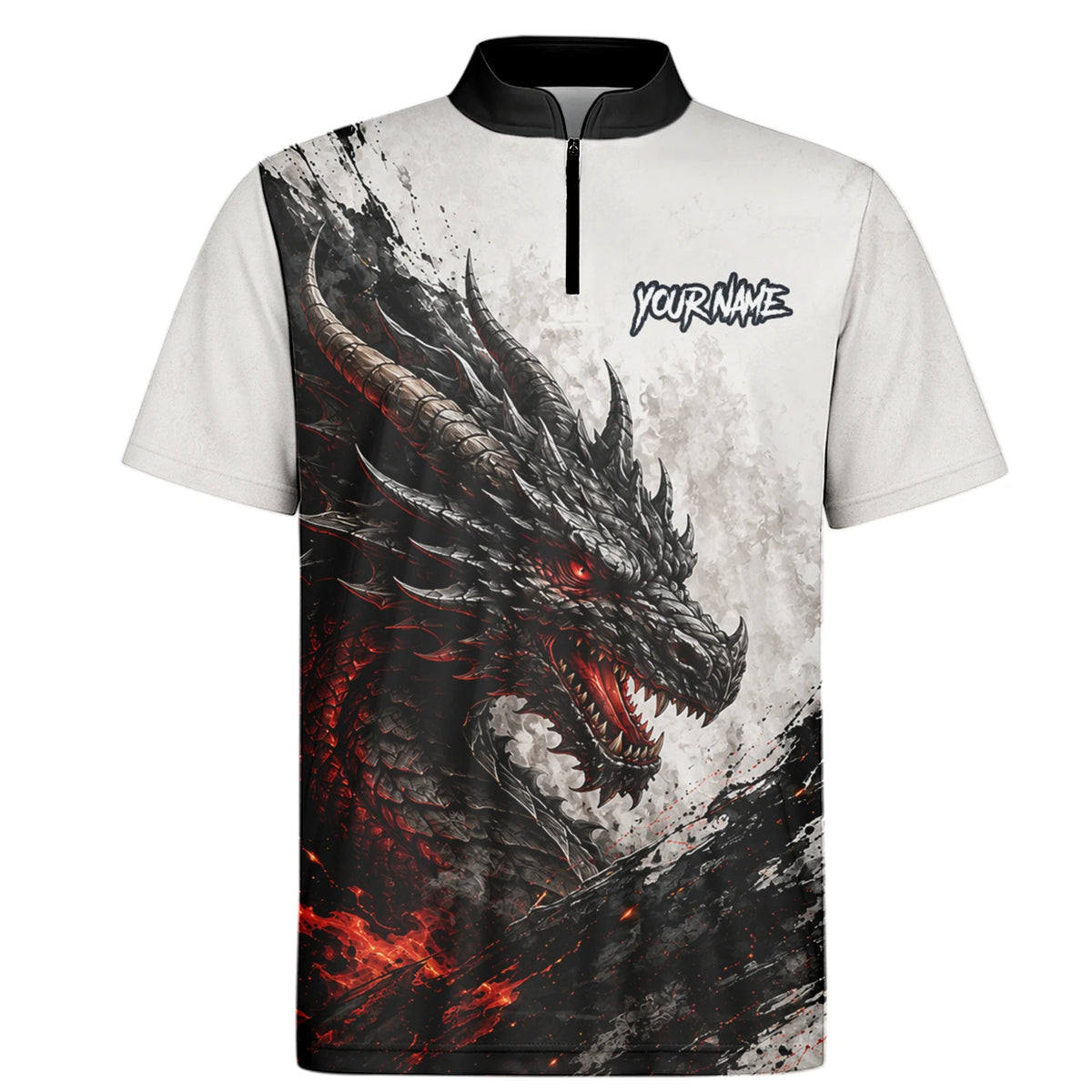 Personalisiertes Dartshirt mit weiß-schwarz-rotem Drachen für Herren Z061