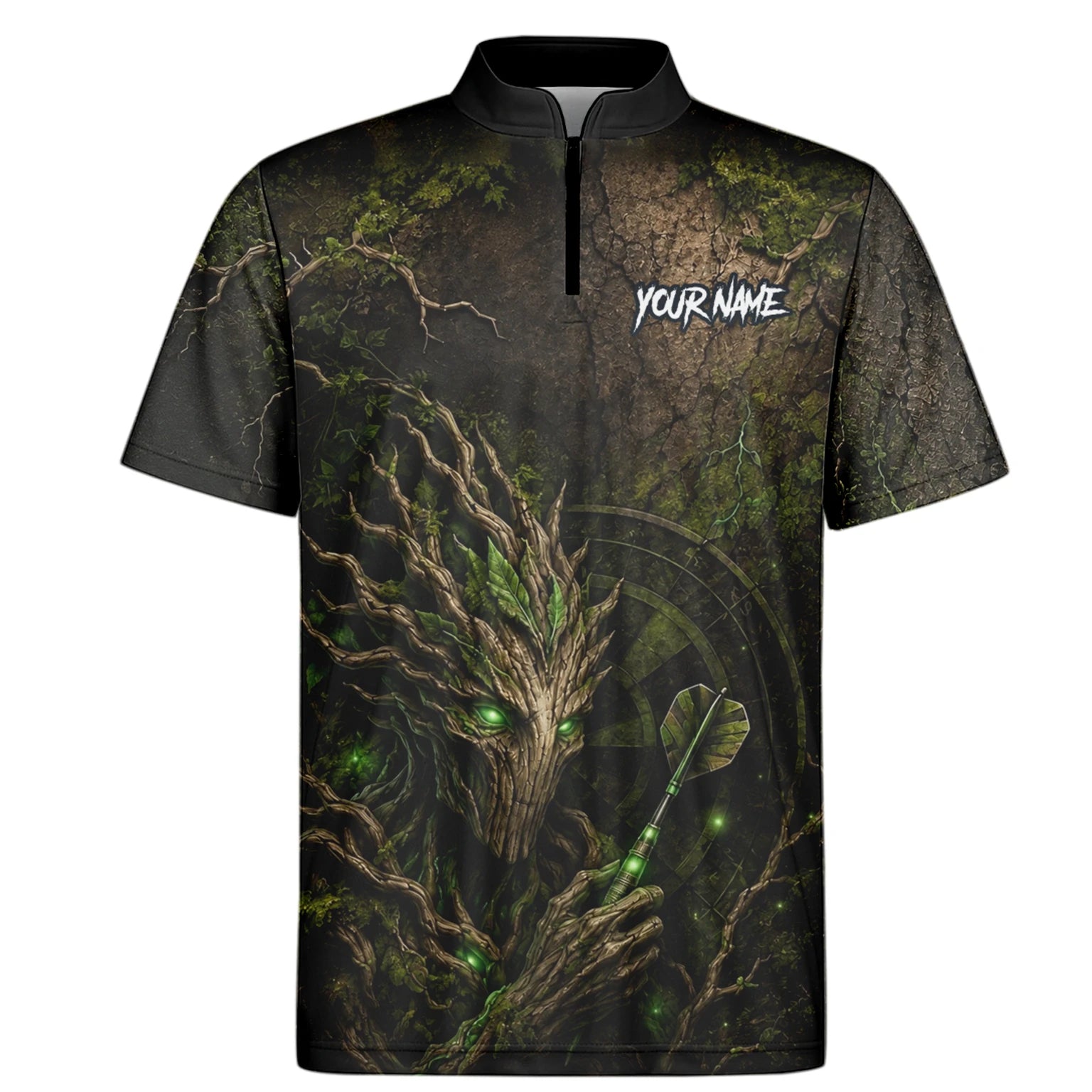Personalisiertes Dunkelgrünes Baumwesen-Dartboard Dartshirt für Herren C913