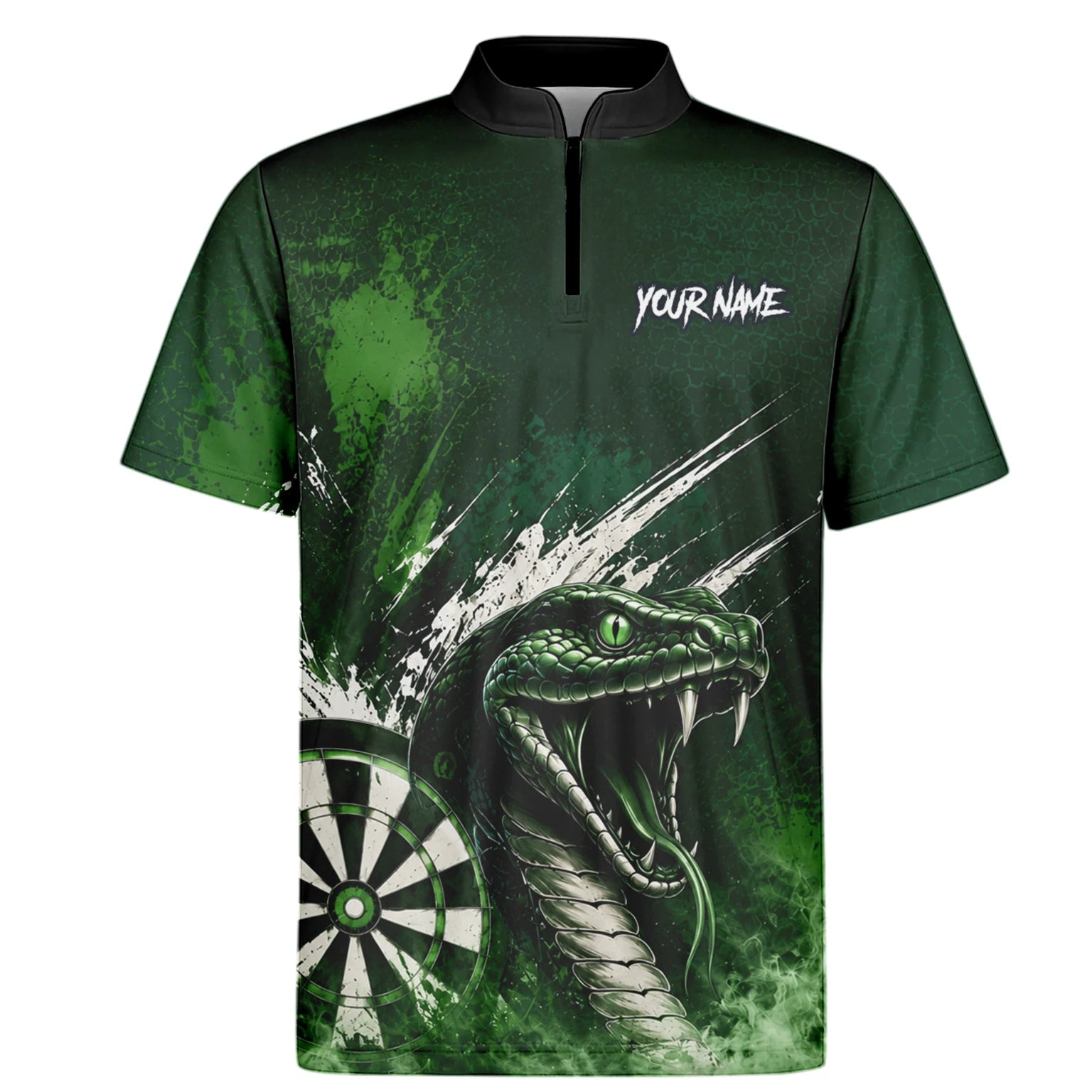Personalisiertes Grün-schwarzes Kobra-Dartboard Dartshirt für Herren M244