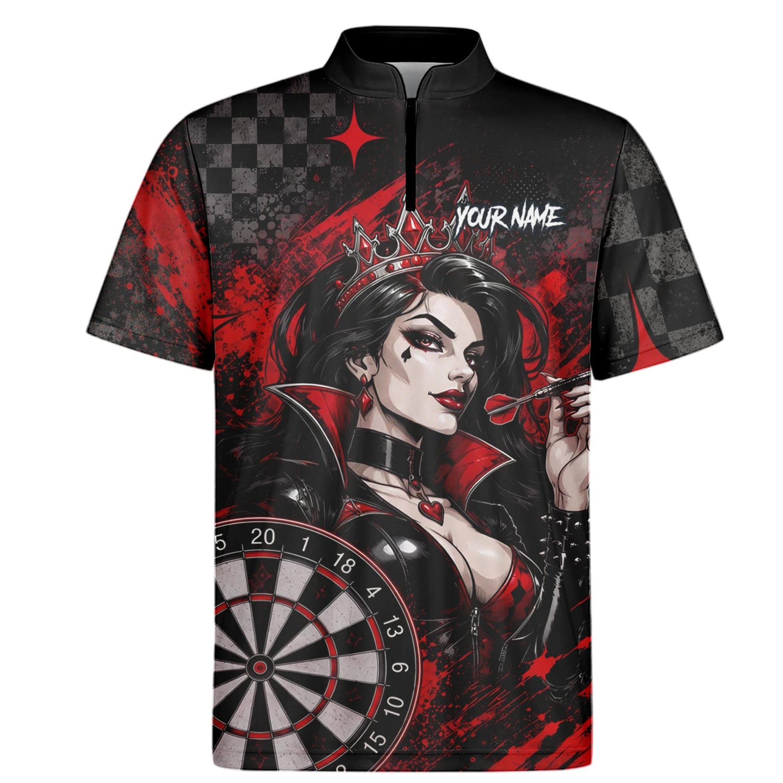 Personalisiertes Schwarz-rotes Herz-Dame-Dartshirt für Herren R803