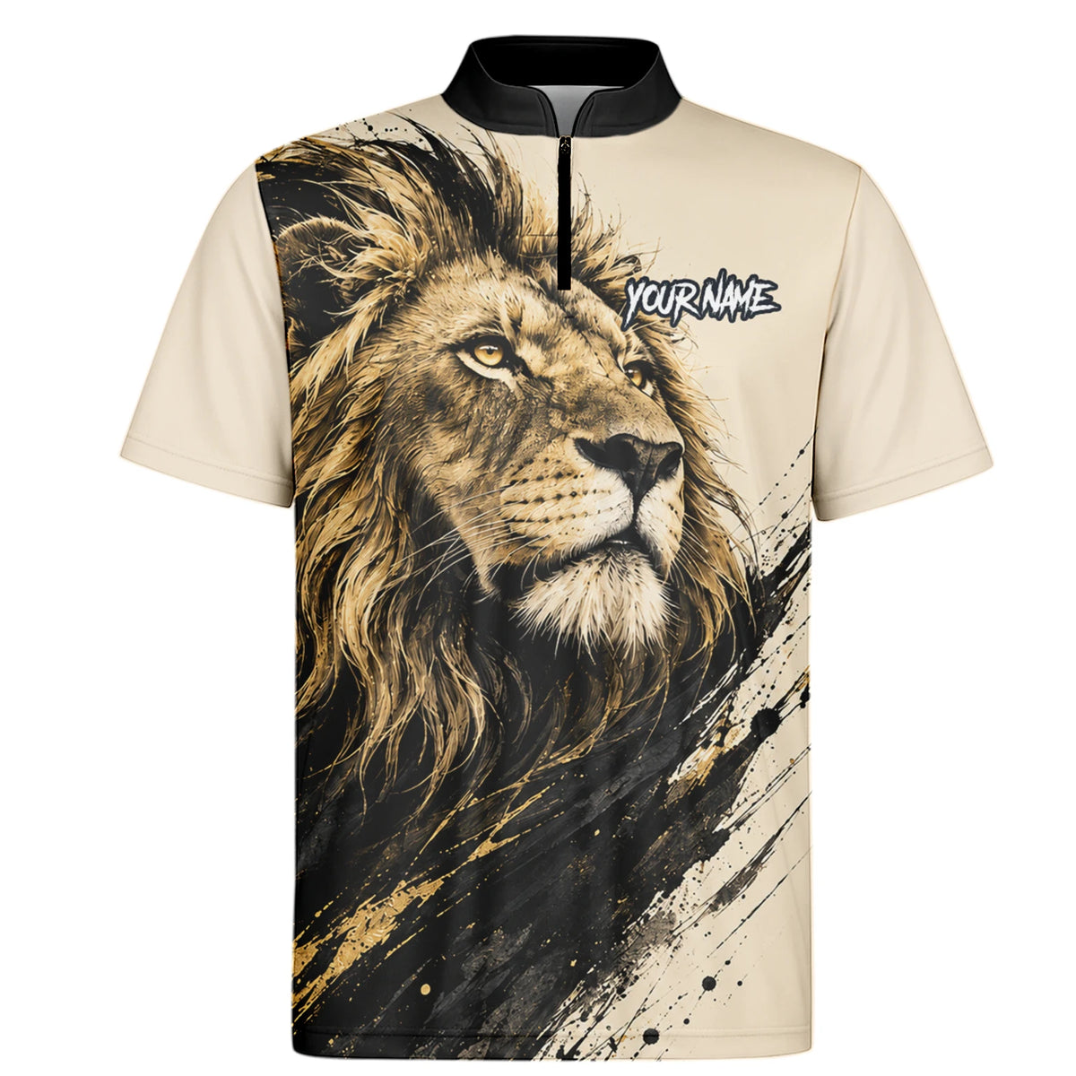 Personalisiertes Dartshirt mit creme-schwarz-goldenem Löwen für Herren Q209