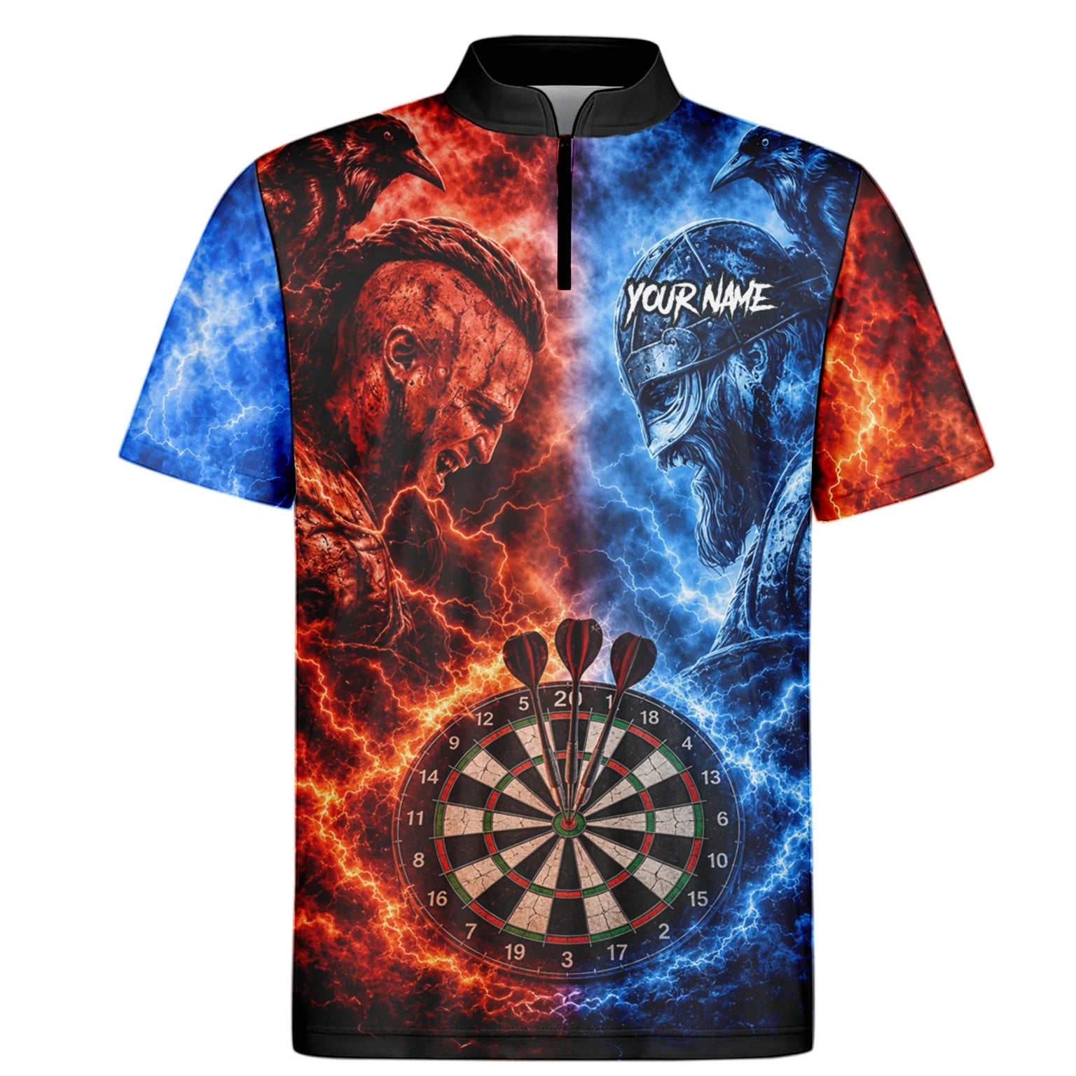Personalisiertes Rot-blaues Wikinger-Dartshirt für Herren I920
