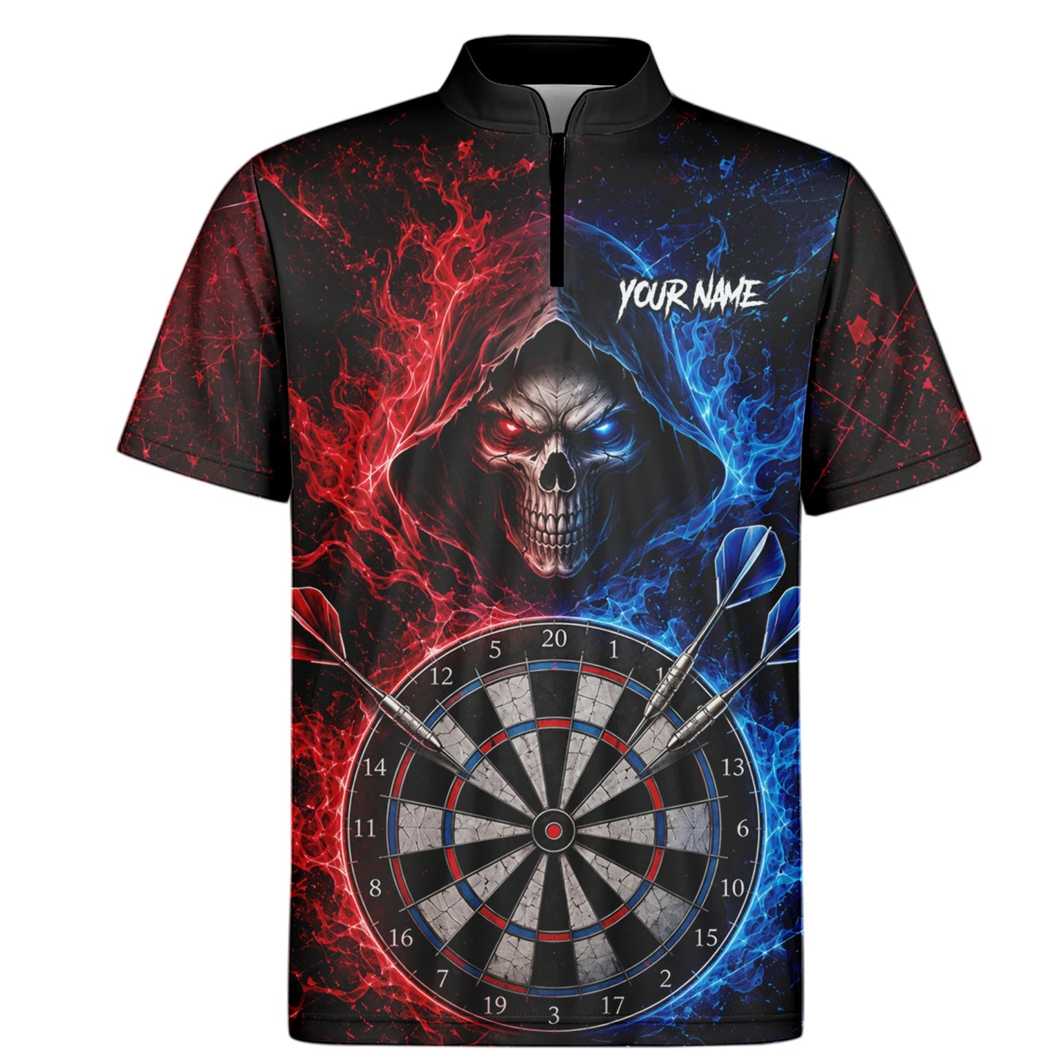 Personalisiertes Rot-blaues Totenkopf Dart Poloshirt für Herren L857