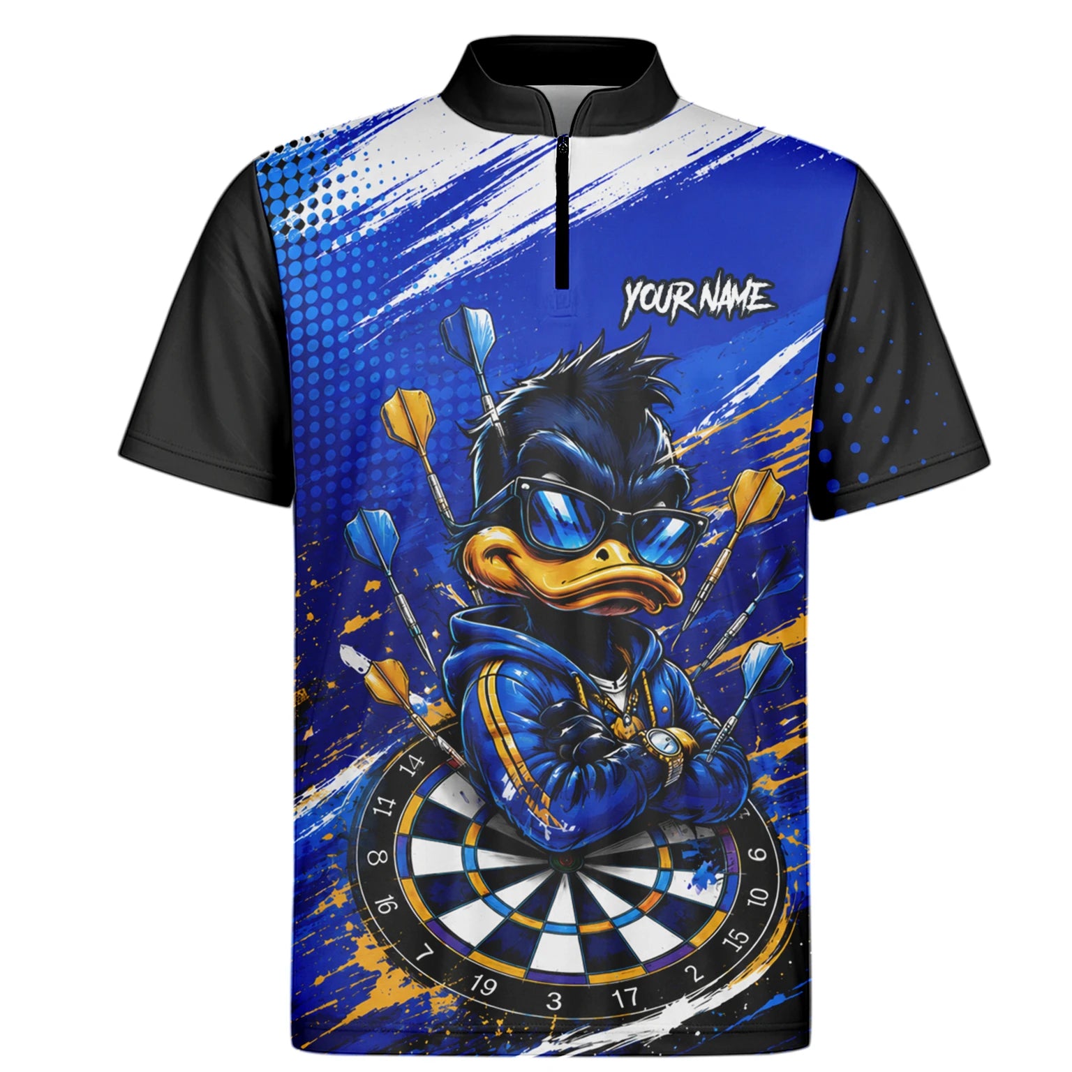 Personalisiertes Blau-goldenes Enten Dart Poloshirt für Herren L859