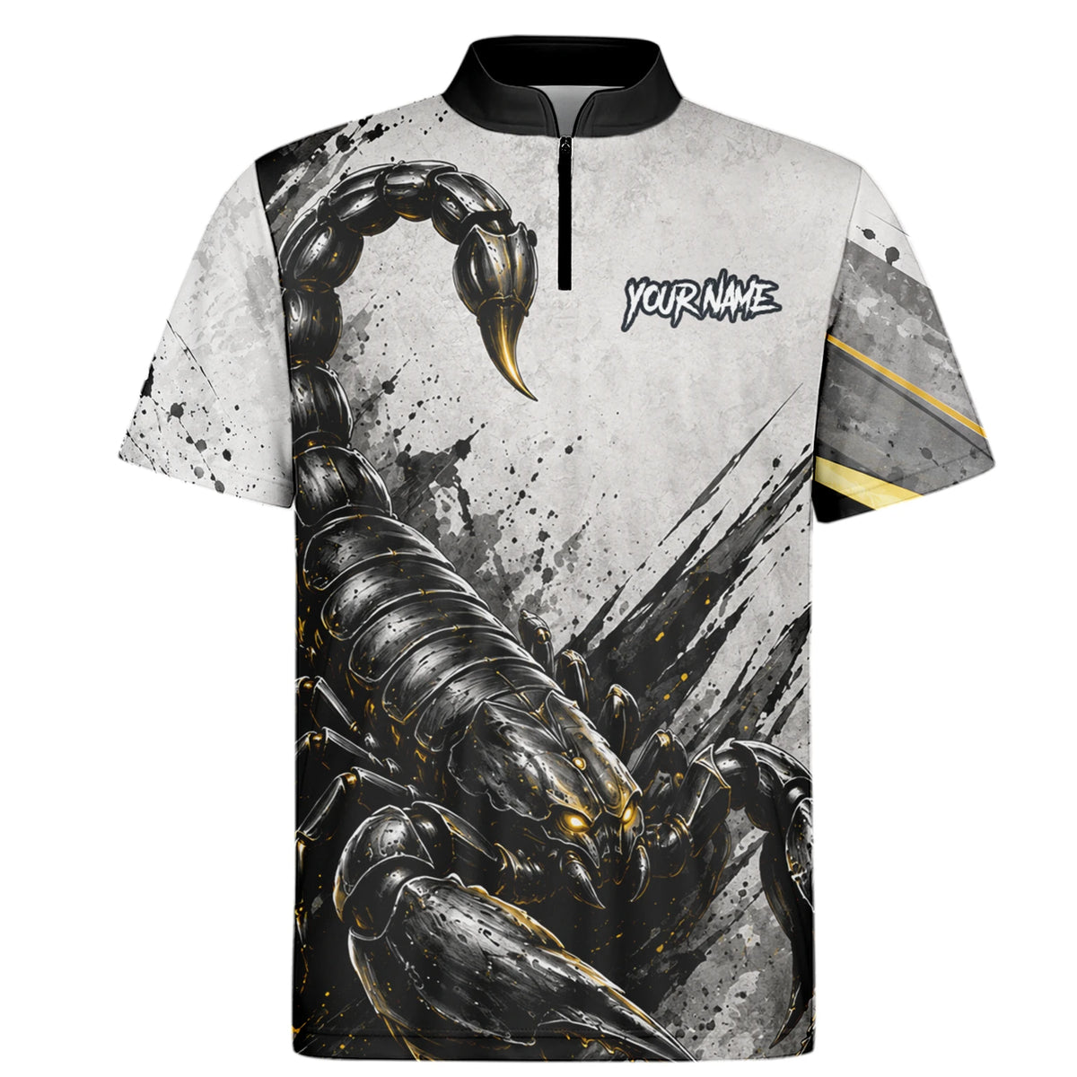Personalisiertes Dartshirt mit weiß-schwarz-goldenem Skorpion für Herren S226