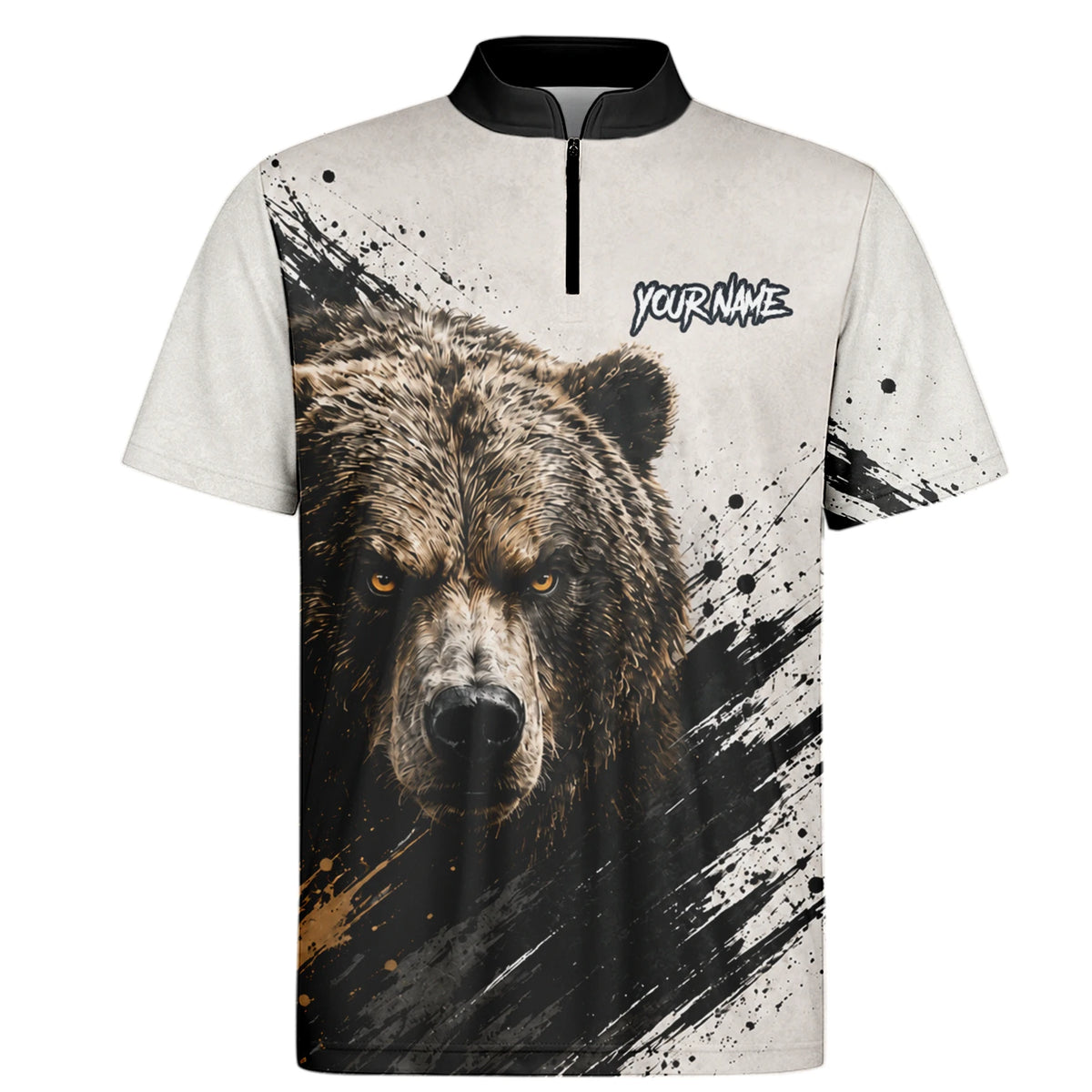 Personalisiertes Dartshirt mit weiß-schwarz-braunem Bären für Herren F926