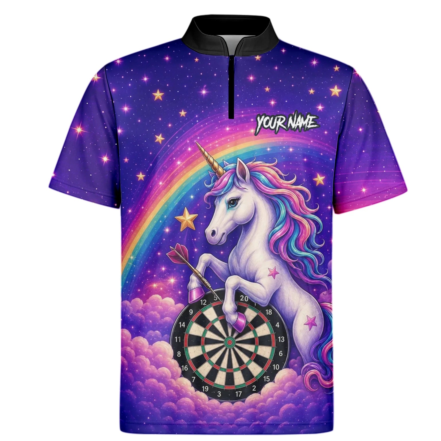 Personalisiertes Regenbogen-Einhorn Dart Poloshirt für Herren V221