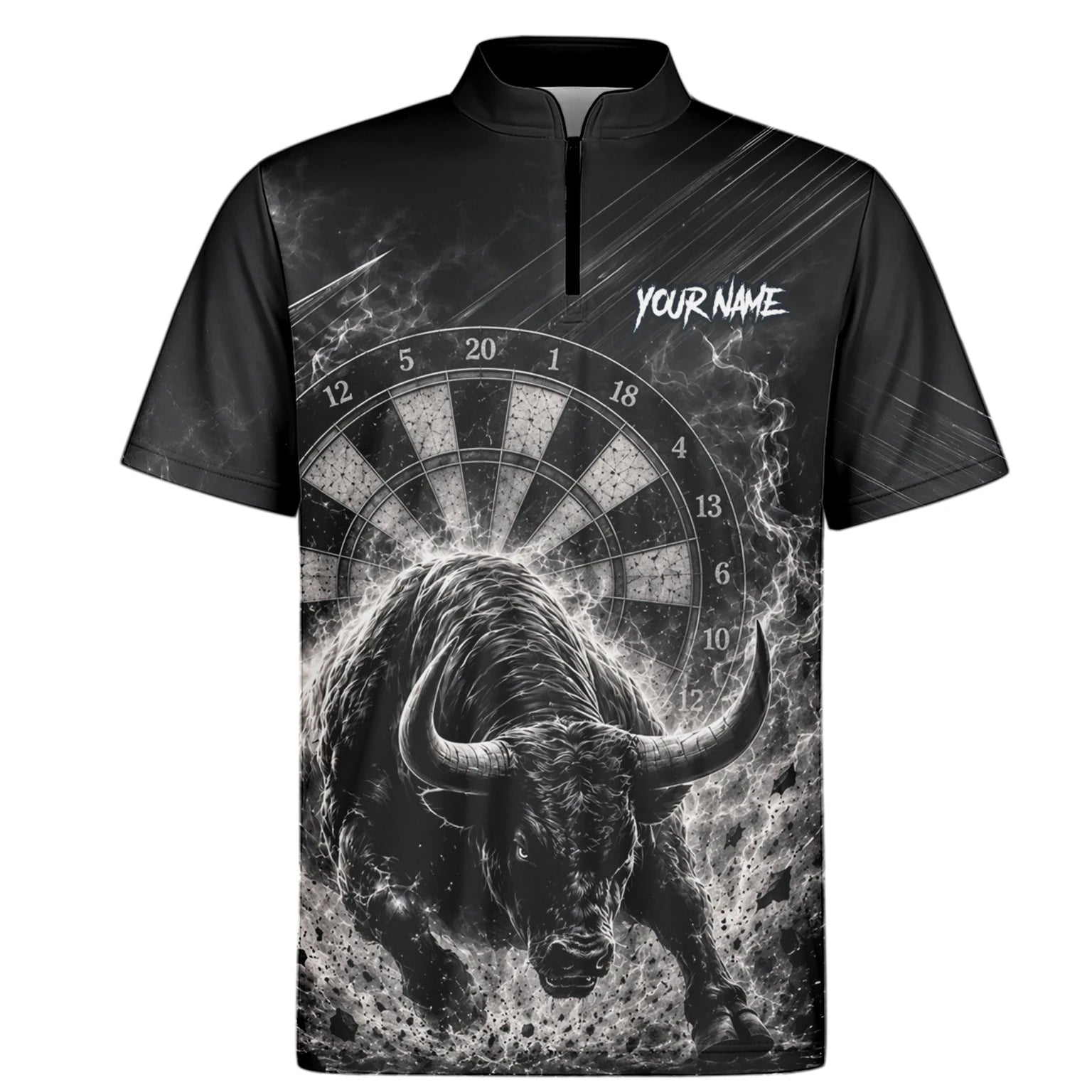 Personalisiertes Schwarz-weißes Stierkopf-Dartshirt für Herren V420