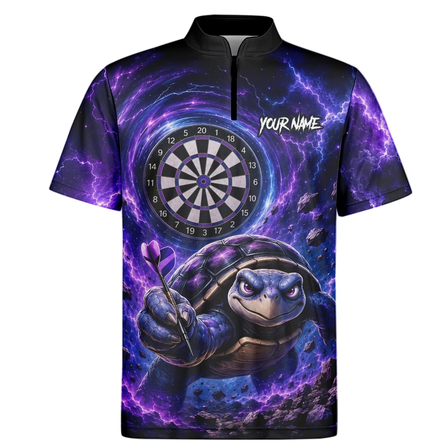 Personalisiertes Lila-schwarzes Schildkröten-Dartshirt für Herren F796