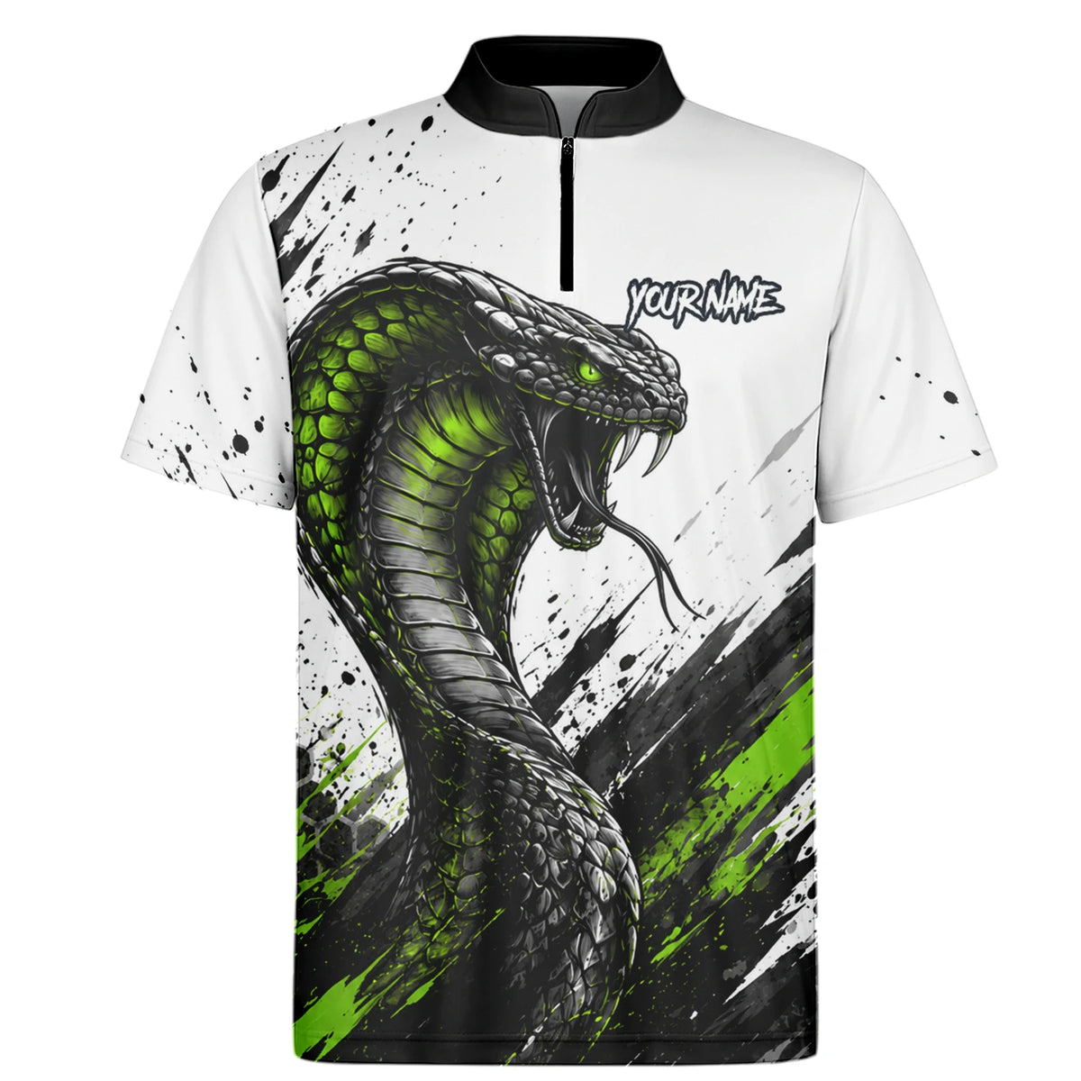 Personalisiertes Dartshirt mit weiß-schwarz-grüner Kobra für Herren Y070