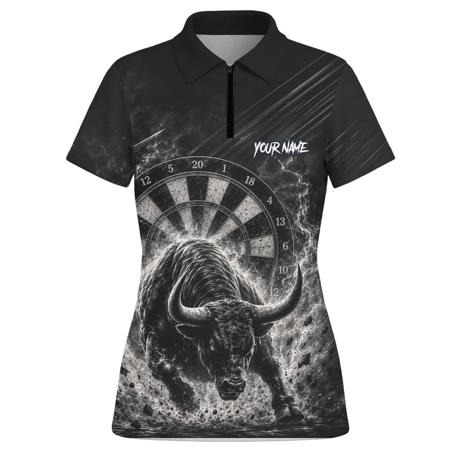 Personalisiertes Schwarz-weißes Stierkopf-Dartshirt für Damen V420