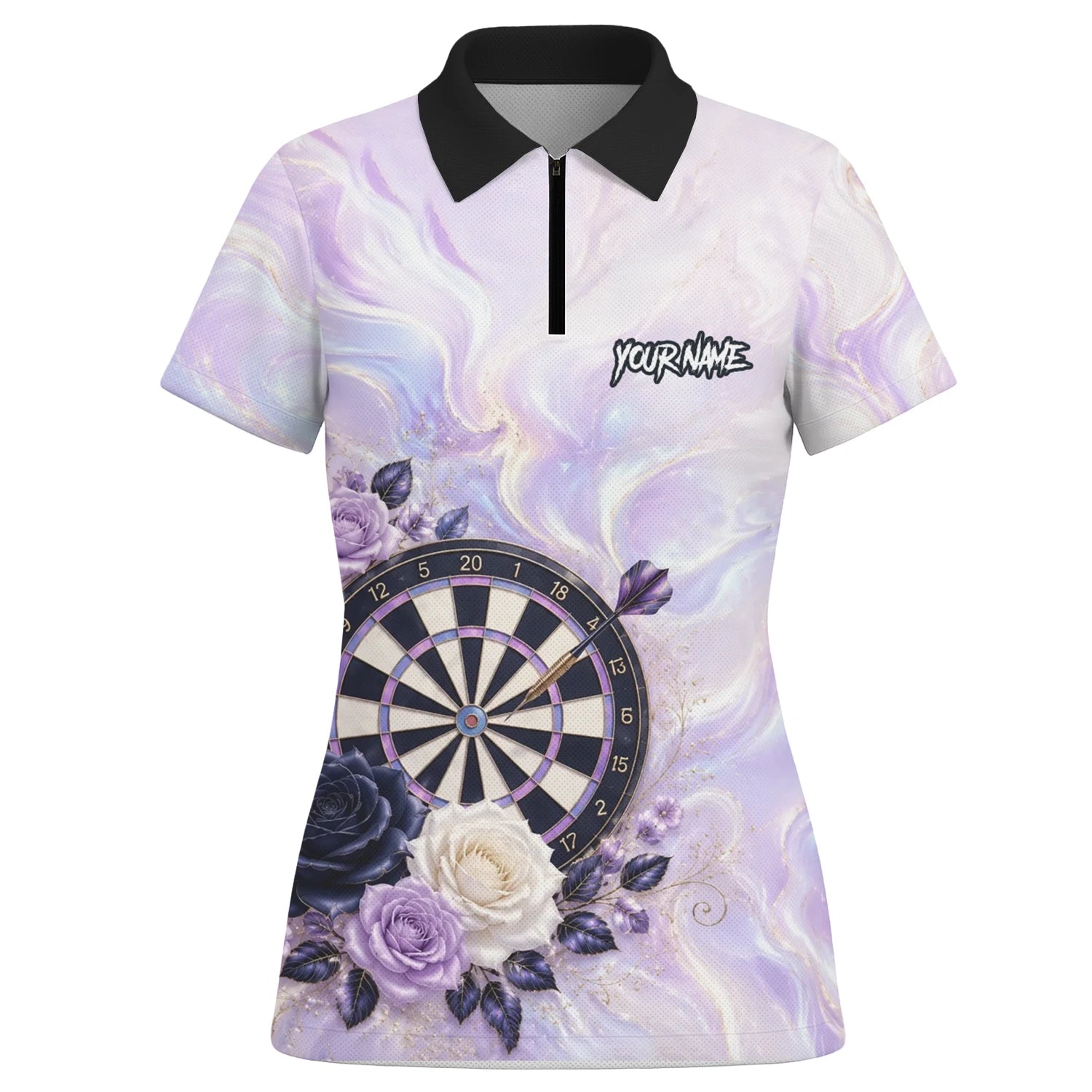 Personalisiertes Lila Marmor-Rosen Dart Poloshirt für Damen S206