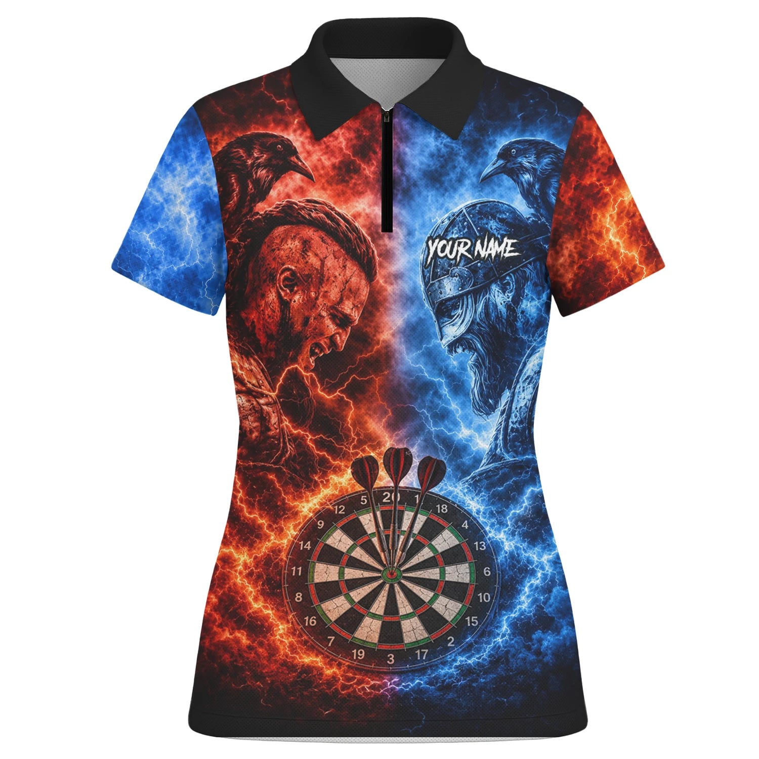 Personalisiertes Rot-blaues Wikinger-Dartshirt für Damen I920