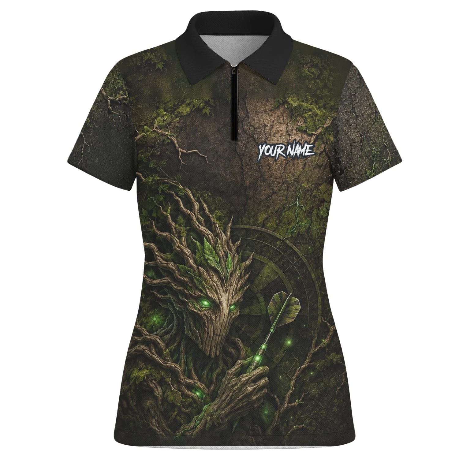 Personalisiertes Dunkelgrünes Baumwesen-Dartboard Dartshirt für Damen C913