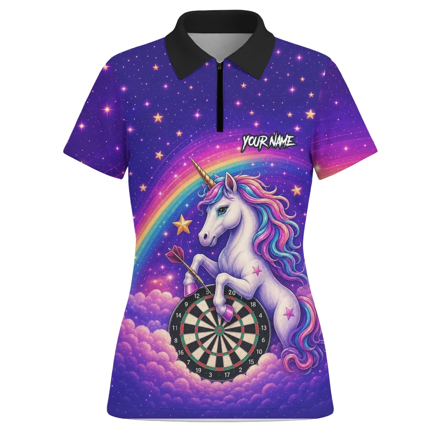Personalisiertes Regenbogen-Einhorn Dart Poloshirt für Damen V221