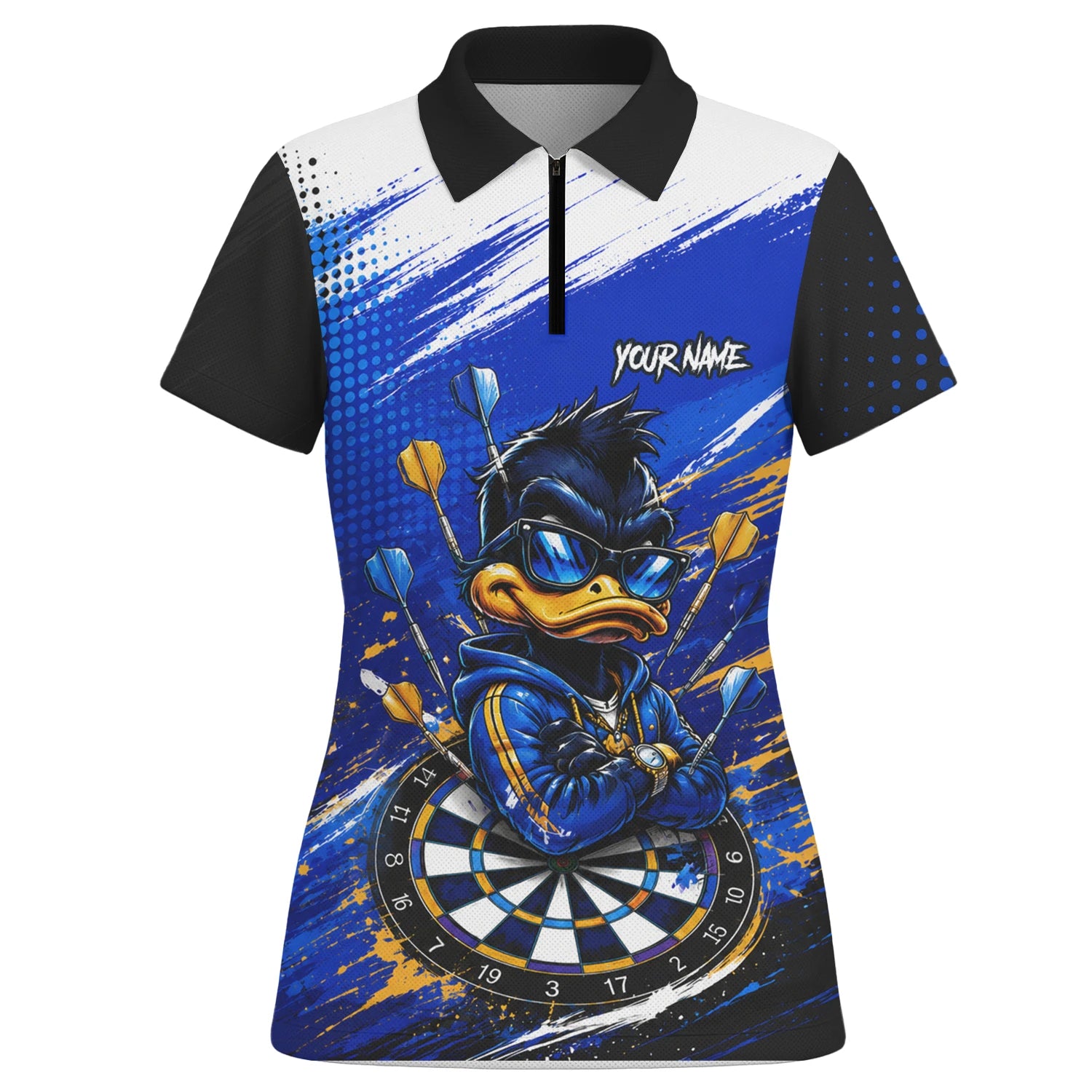 Personalisiertes Blau-goldenes Enten Dart Poloshirt für Damen L859