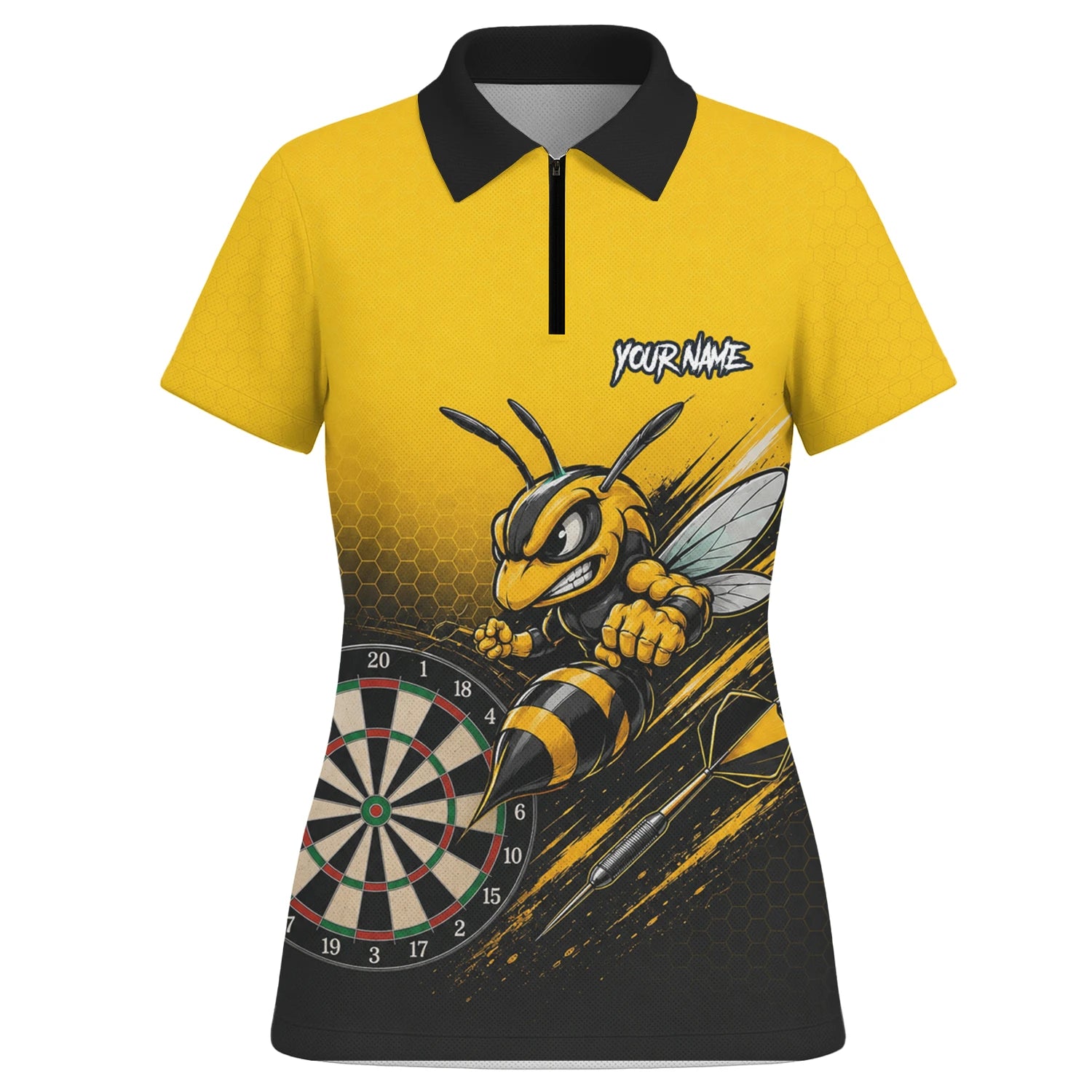 Personalisiertes Gelb-schwarzes Wespen-Dartshirt für Damen F032