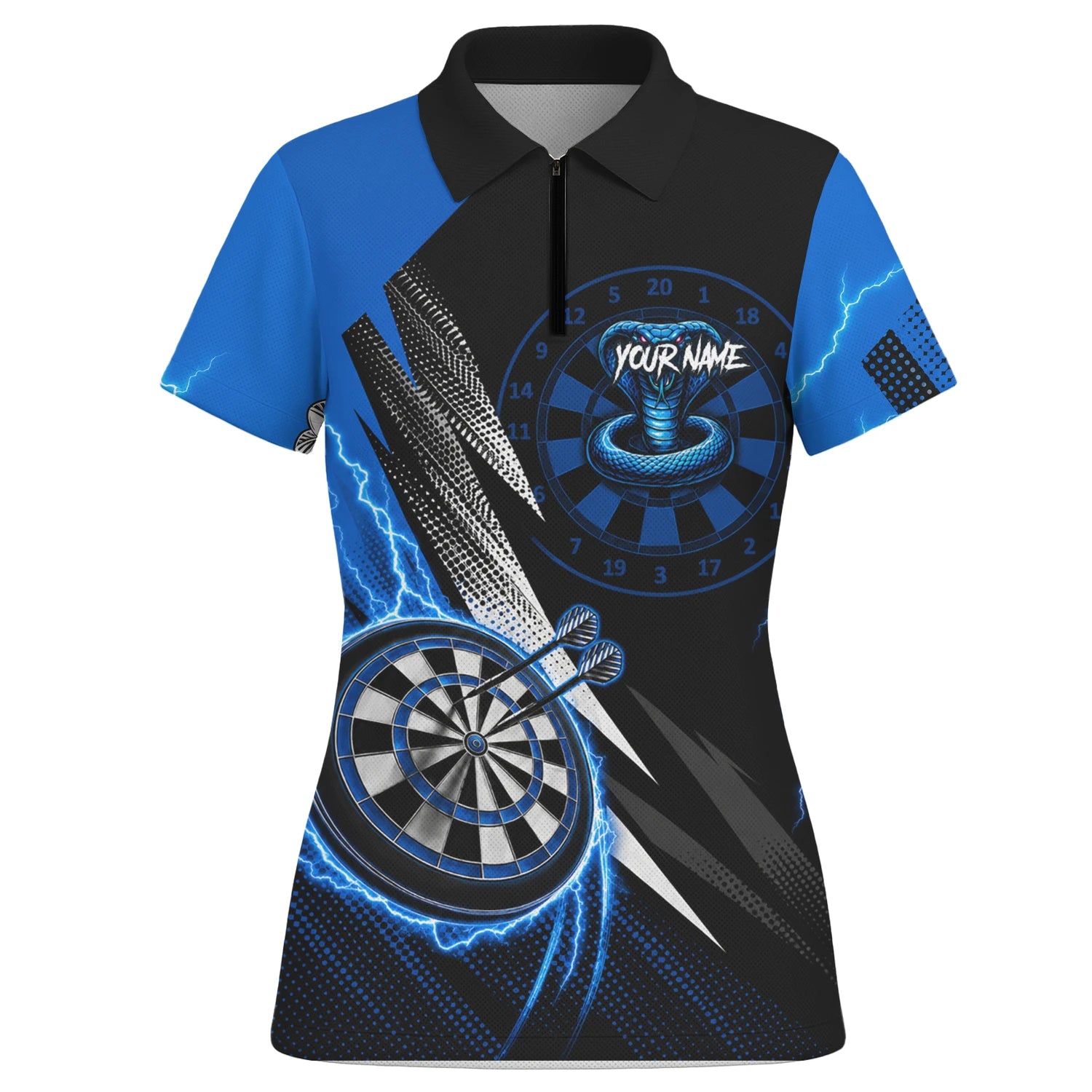 Personalisiertes Blaues Kobra-Blitz Dart Poloshirt für Damen S015