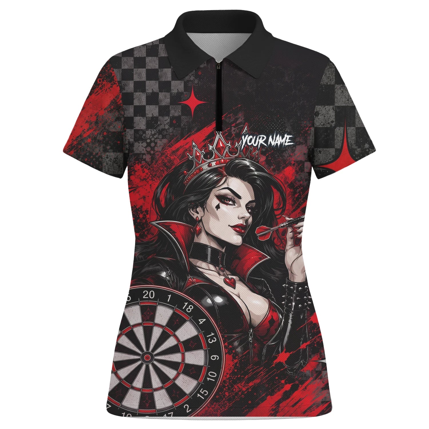 Personalisiertes Schwarz-rotes Herz-Dame-Dartshirt für Damen R803