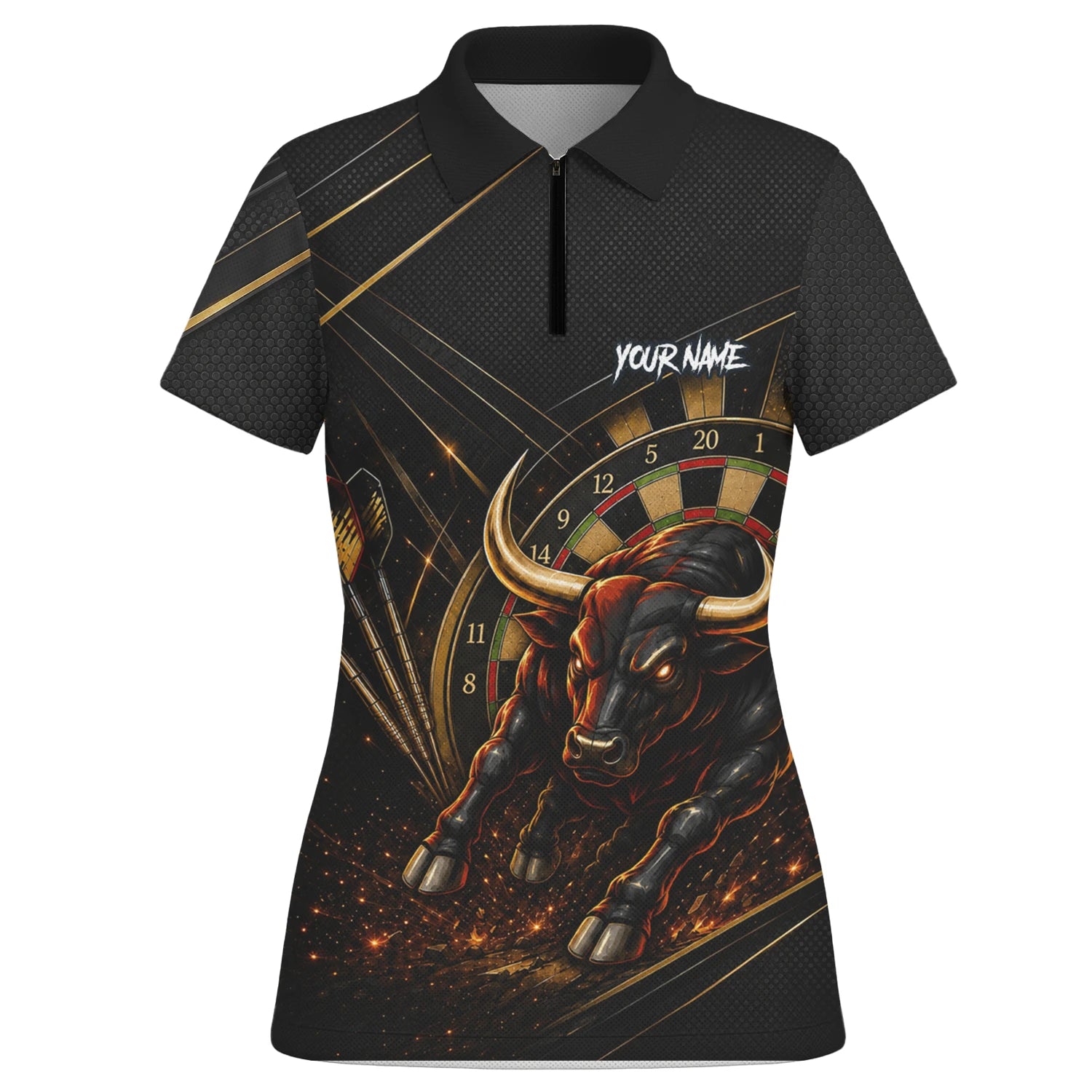 Personalisiertes Schwarz-goldenes Stier Dart Poloshirt für Damen K607