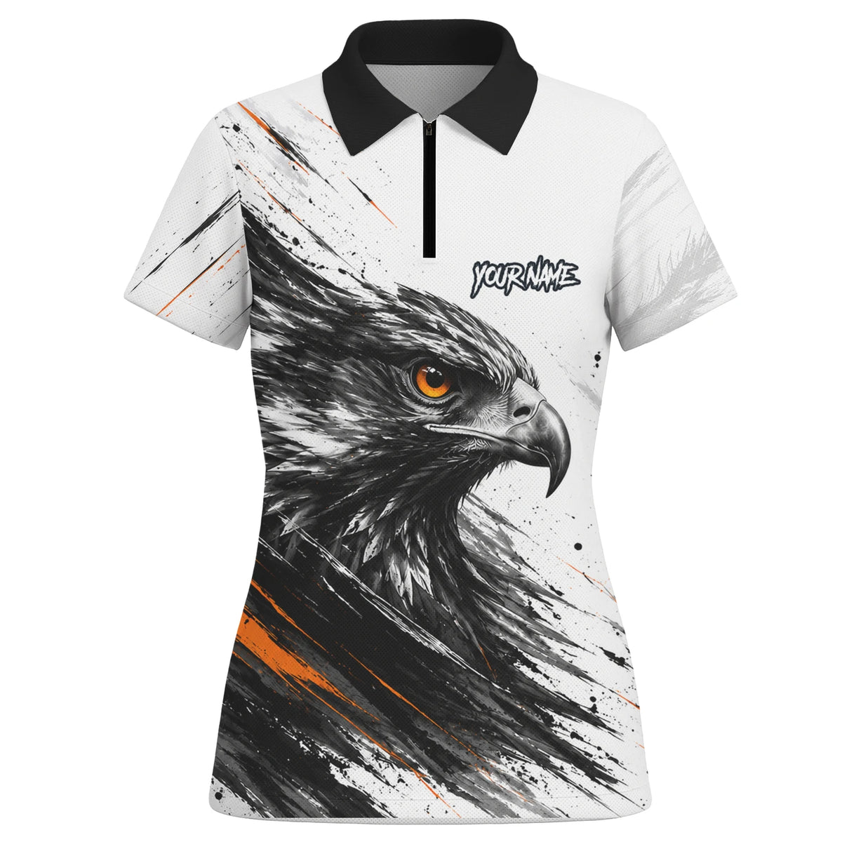 Personalisiertes Dartshirt mit weiß-schwarz-orangenem Adler für Damen V695