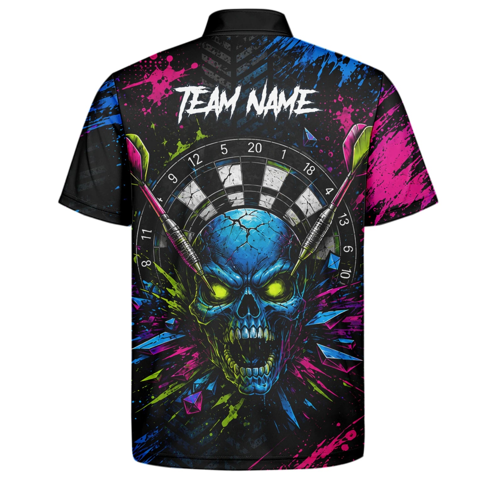 Personalisiertes Neonfarbenes Totenkopf-Dartboard Dartshirt für Herren S232
