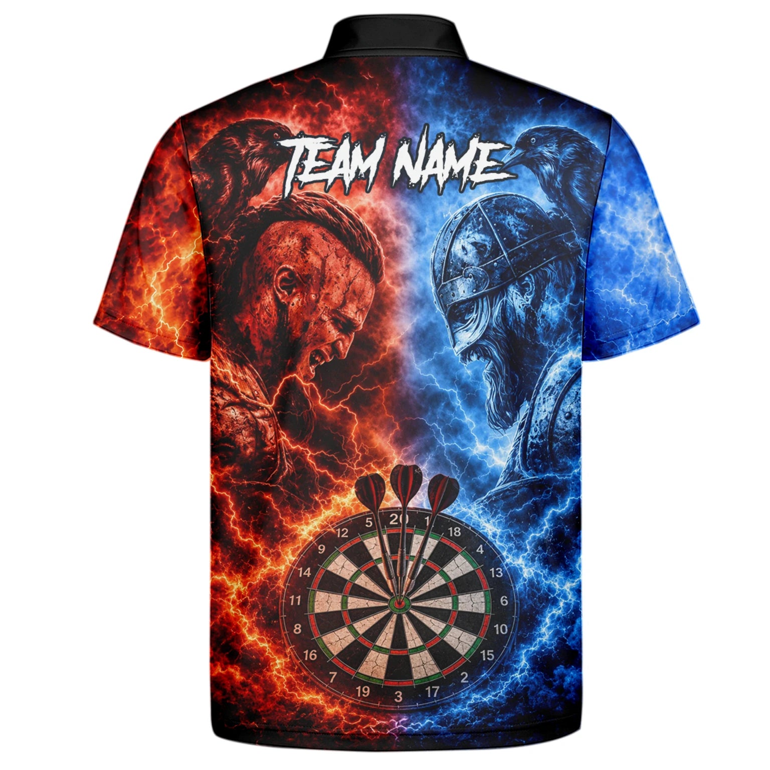 Personalisiertes Rot-blaues Wikinger-Dartshirt für Herren I920