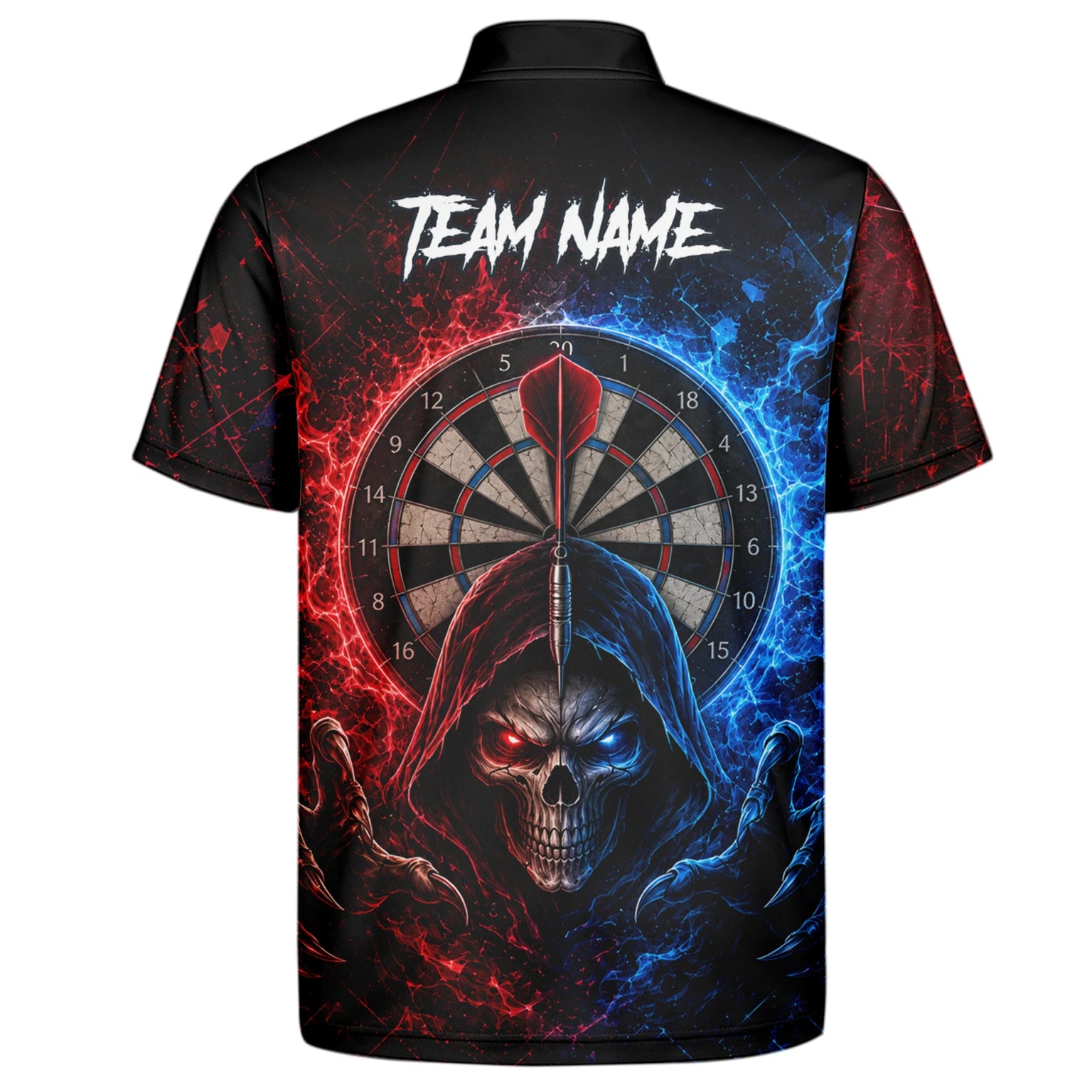 Personalisiertes Rot-blaues Totenkopf Dart Poloshirt für Herren L857