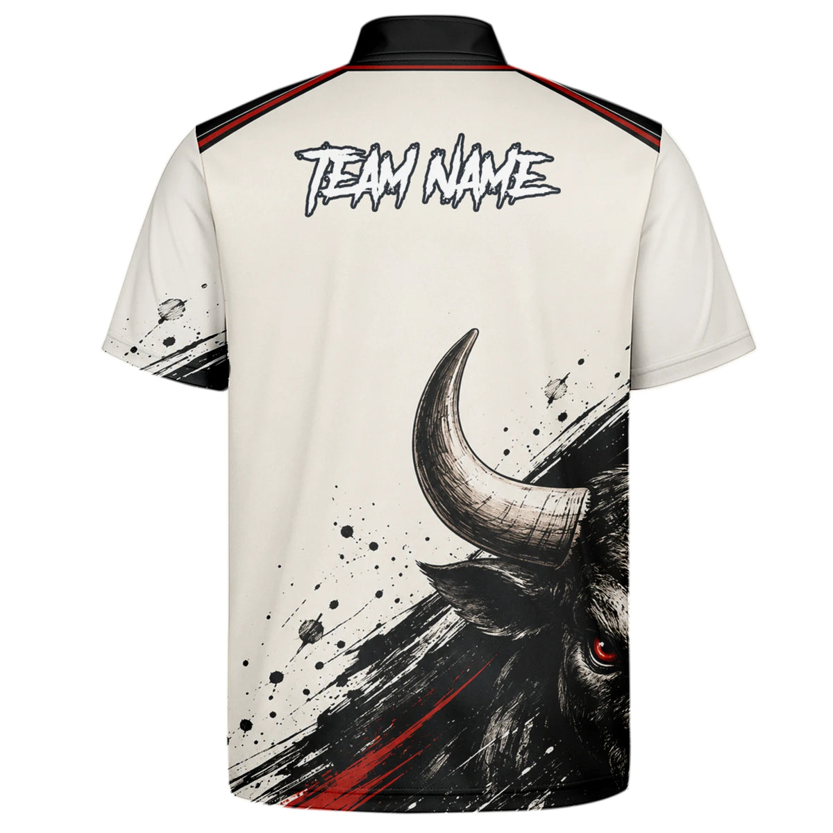 Personalisiertes Dartshirt mit weiß-schwarz-rotem Bullen für Herren H473