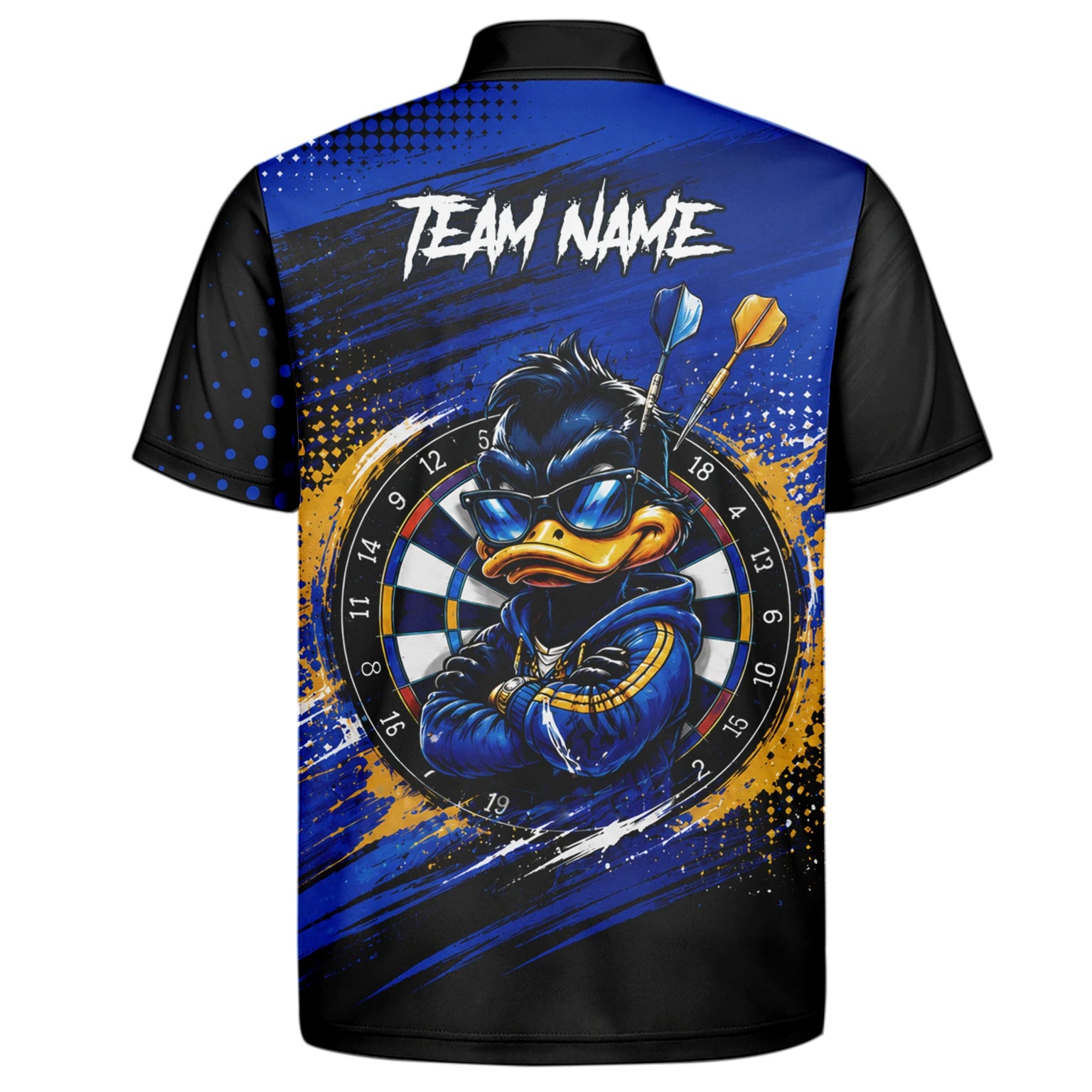 Personalisiertes Blau-goldenes Enten Dart Poloshirt für Herren L859